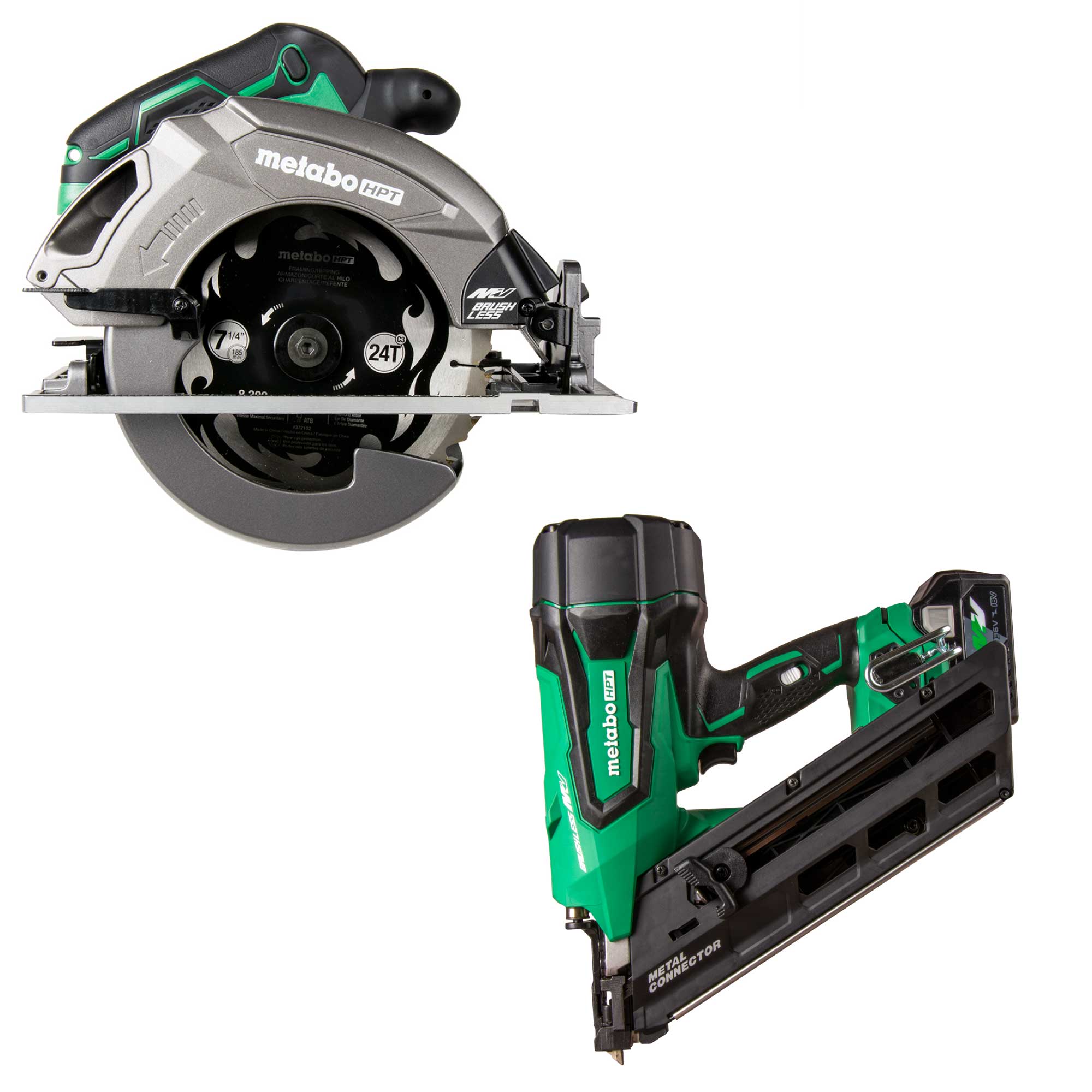 Metabo HPT MultiVolt 36-Volt 7-1/4-in Brushless Circular Saw with MultiVolt 36-Volt Cordless Metal-Connecting Nailer