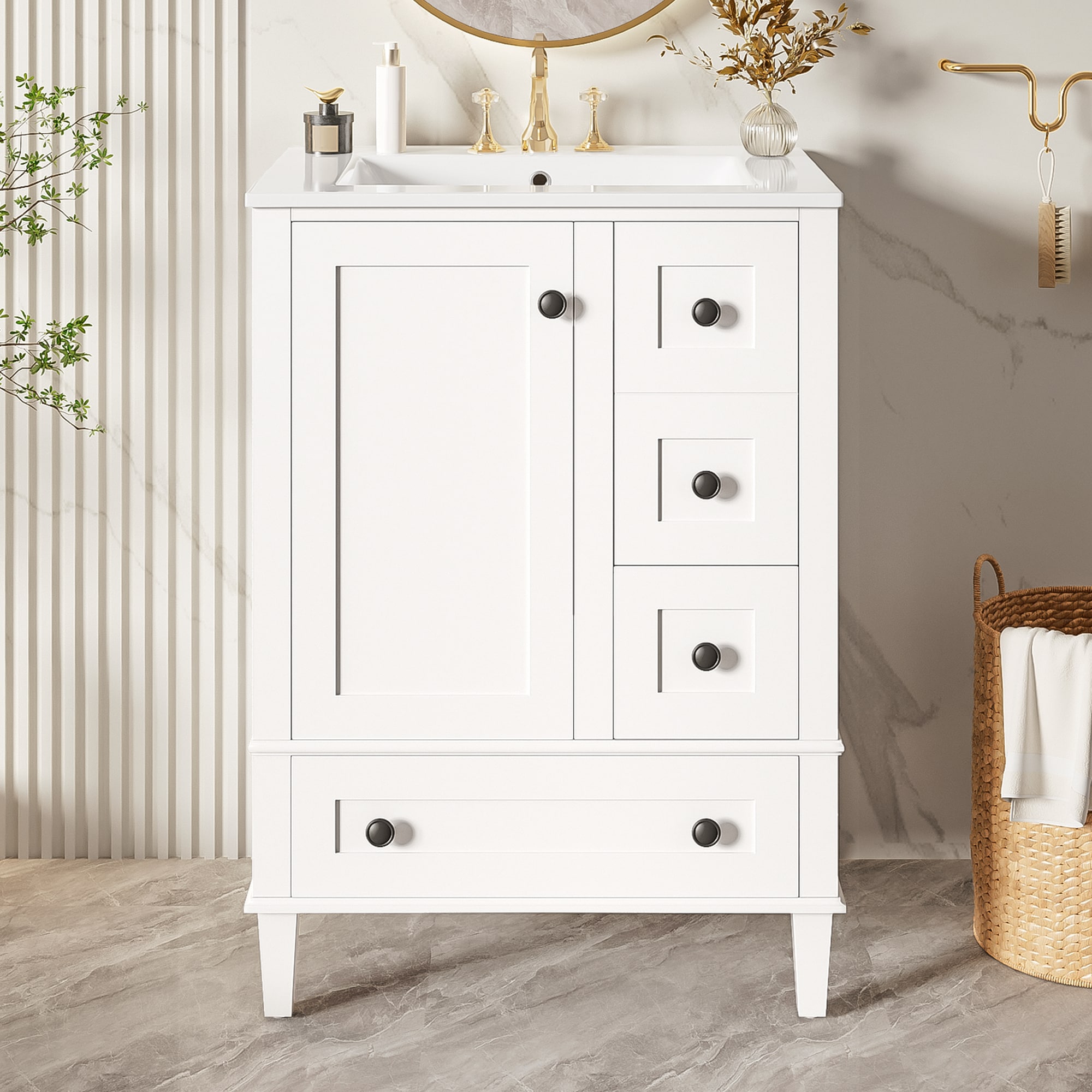 Iseryn 24-in White Undermount Single Sink Bathroom Vanity with White Ceramic Top