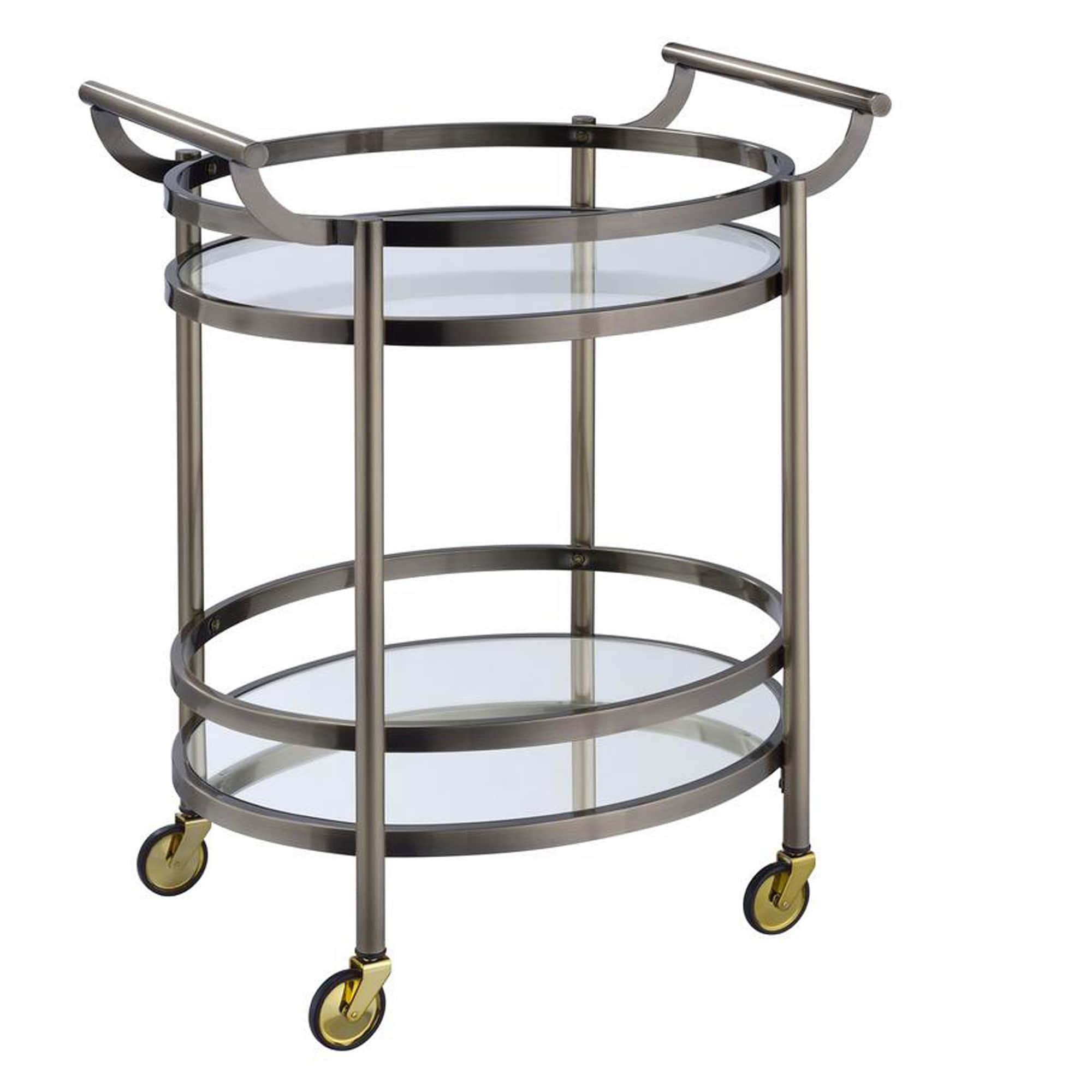 Benzara Gold Fiberglass Base with Mirror Glass Top Rolling Kitchen Cart ...