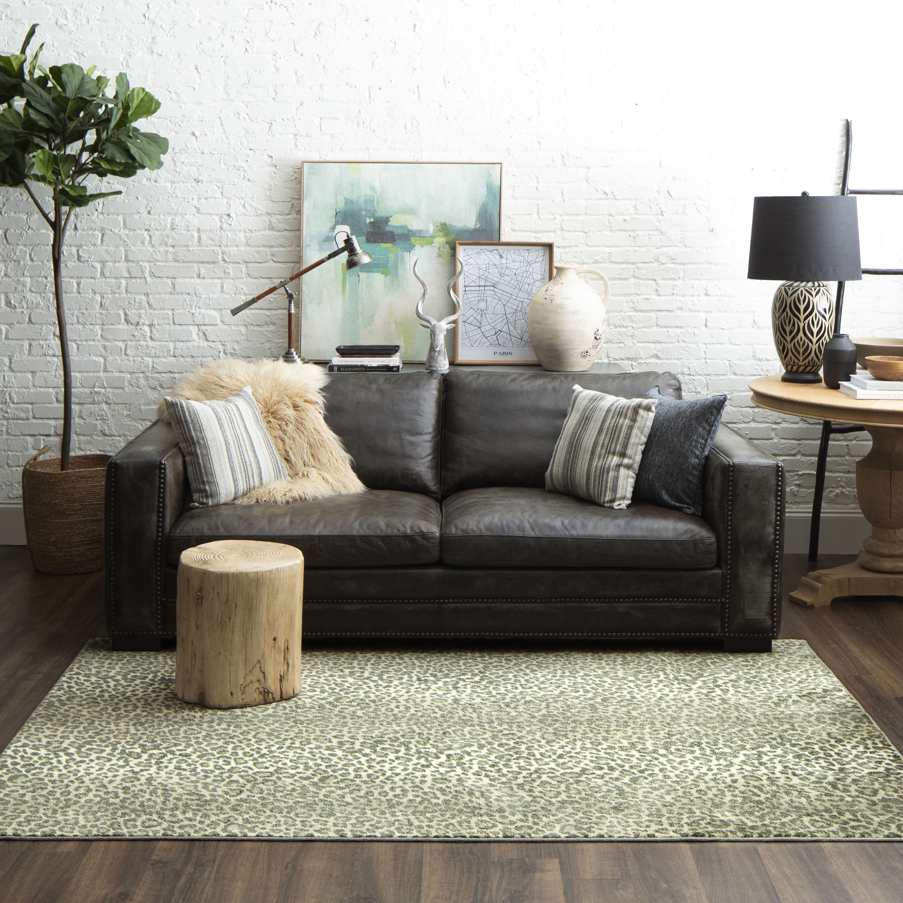 Mohawk Home Z1021 A431 024096 Prismatic 2 x 8 (ft) Tufted Polyester Gray/Beige Rectangular Indoor Animal print Mid-Century Modern Runner rug