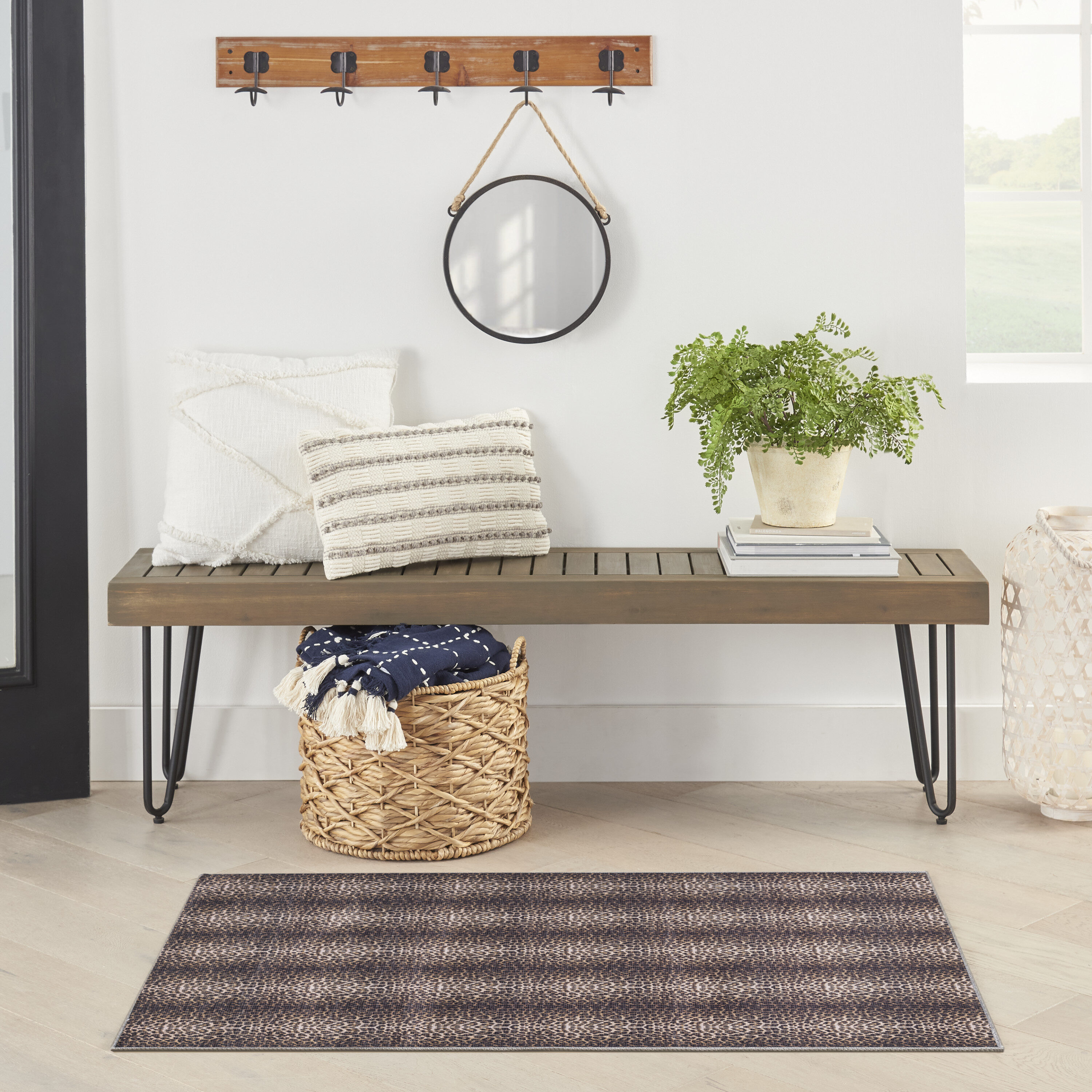 Leopard Print Brown and Beige Rectangular Washable Area Rug
