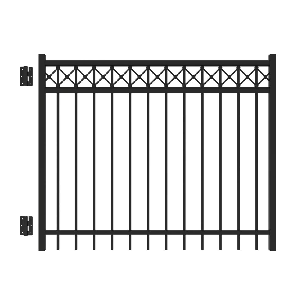 Freedom Hampshire 5-ft H x 5-ft W Black Aluminum Spaced Picket Flat-top Decorative Fence Gate