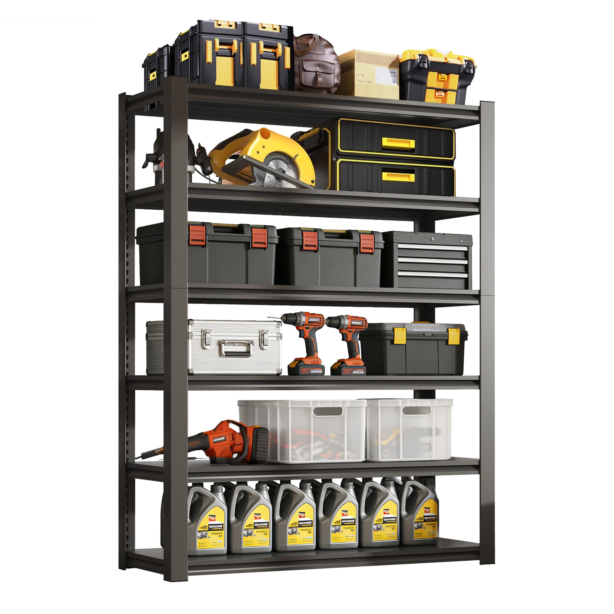 Flynama 6 -Tier Heavy Duty Black Metal Utility shelving unit with Solid/Ventilated Shelves ( 48-in W x 18-in D x 82.4-in H )