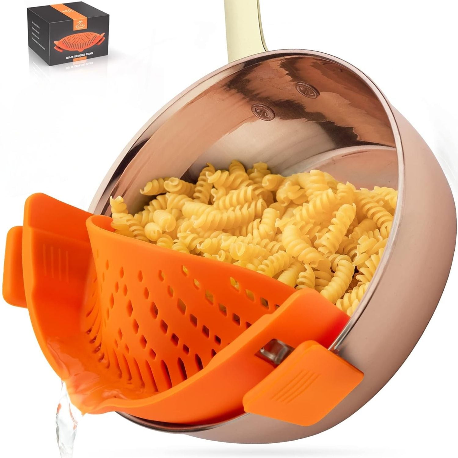 Zulay Kitchen Adjustable Silicone Pot Strainer Heat Resistant Clip On Strainer for Pots Pans and Bowls Kitchen Pasta and Food Drainer