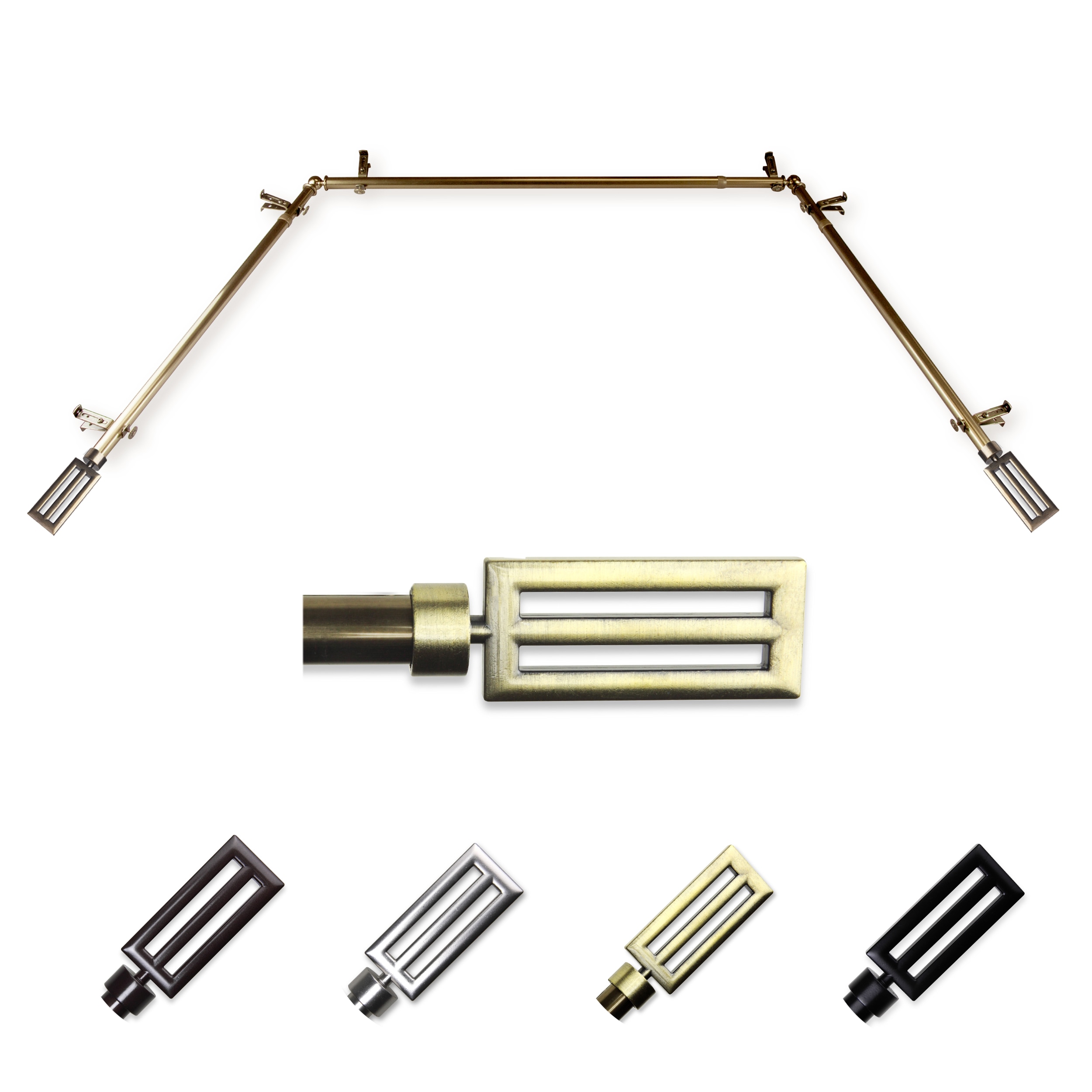 Hart & Harlow L-ABAY-73-4 Franco 13/16-in Bay Antique brass Steel Bay window curtain rod with Finials