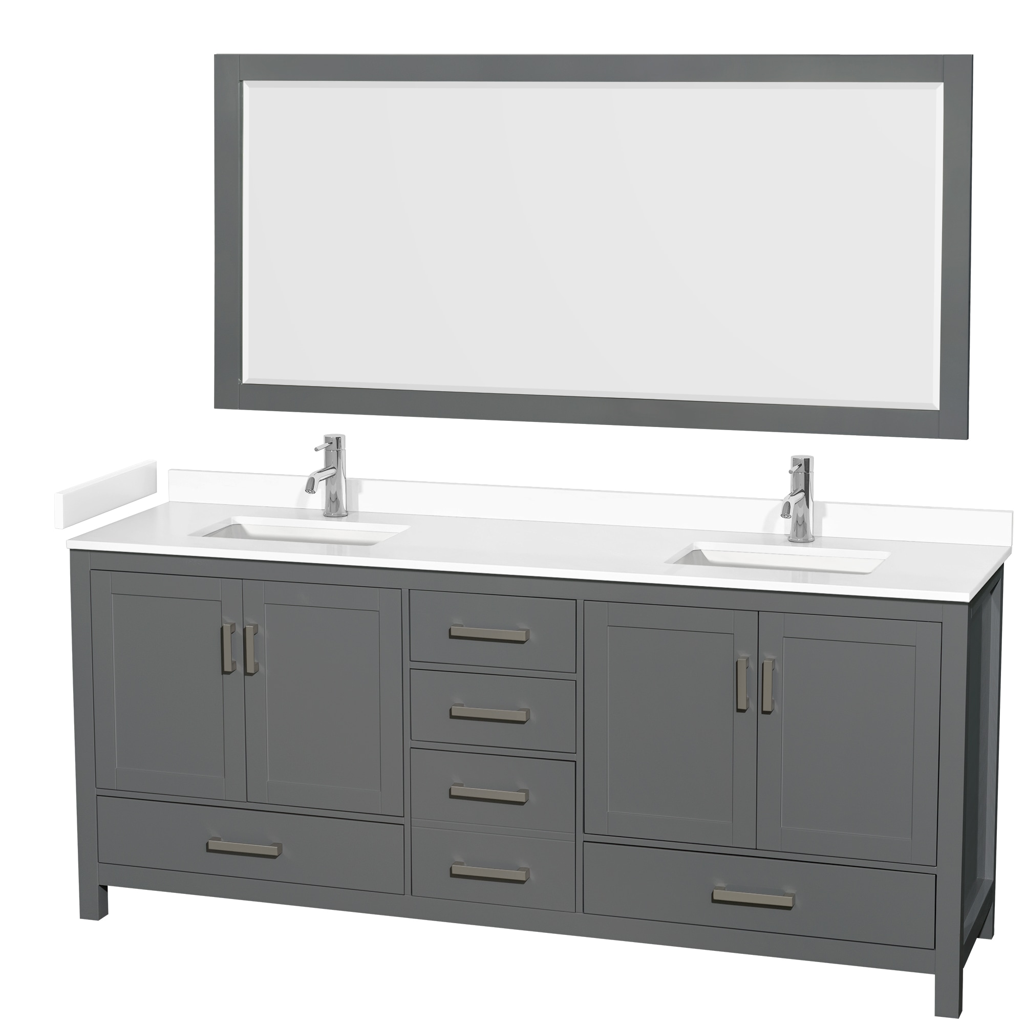Wyndham Collection WCS141480DKGWCUNSM70 Sheffield 80-in Dark Gray with Brushed Chrome Trim Undermount Double sink Bathroom Vanity with White Cultured Marble Cultured marble Top (Mirror Included)