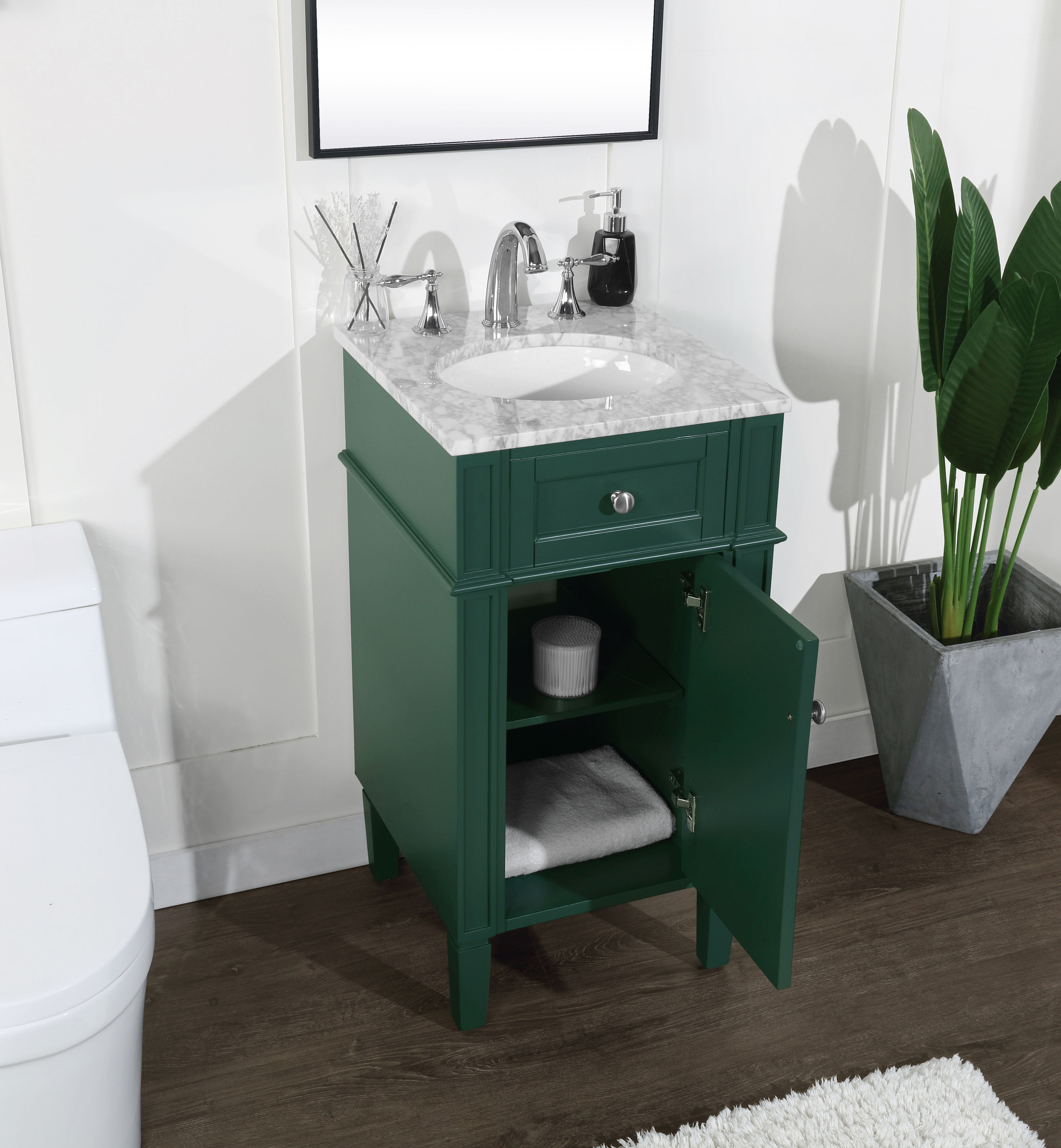 Green Single Sink Vanity with Carrara Marble Top, 18"
