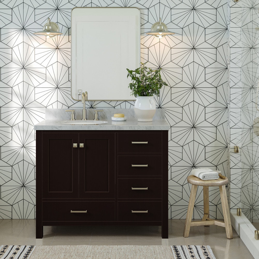 ARIEL A043S-L-VO-ESP Cambridge 43-in Espresso Undermount Single sink Bathroom Vanity with Carrara White Marble Natural marble Top