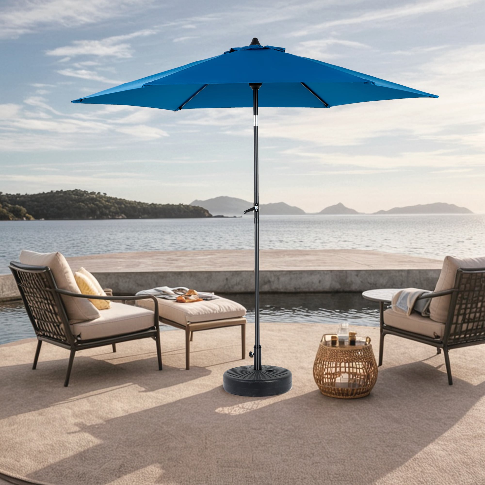 Damerin Z-PU49 8.6-ft Steel Blue Crank Market Patio Umbrella