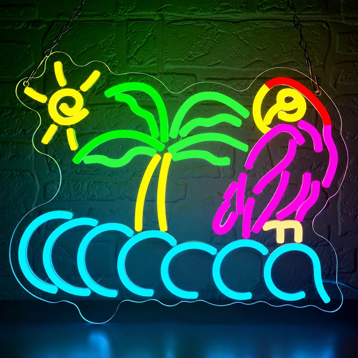 Lukvuzo  Parrot Palm Tree Neon Sign LED Light Up Wall Decor for Man Cave Bar Home Club Restaurant Summer Beach Party Birthday Gift Art 1 Piece