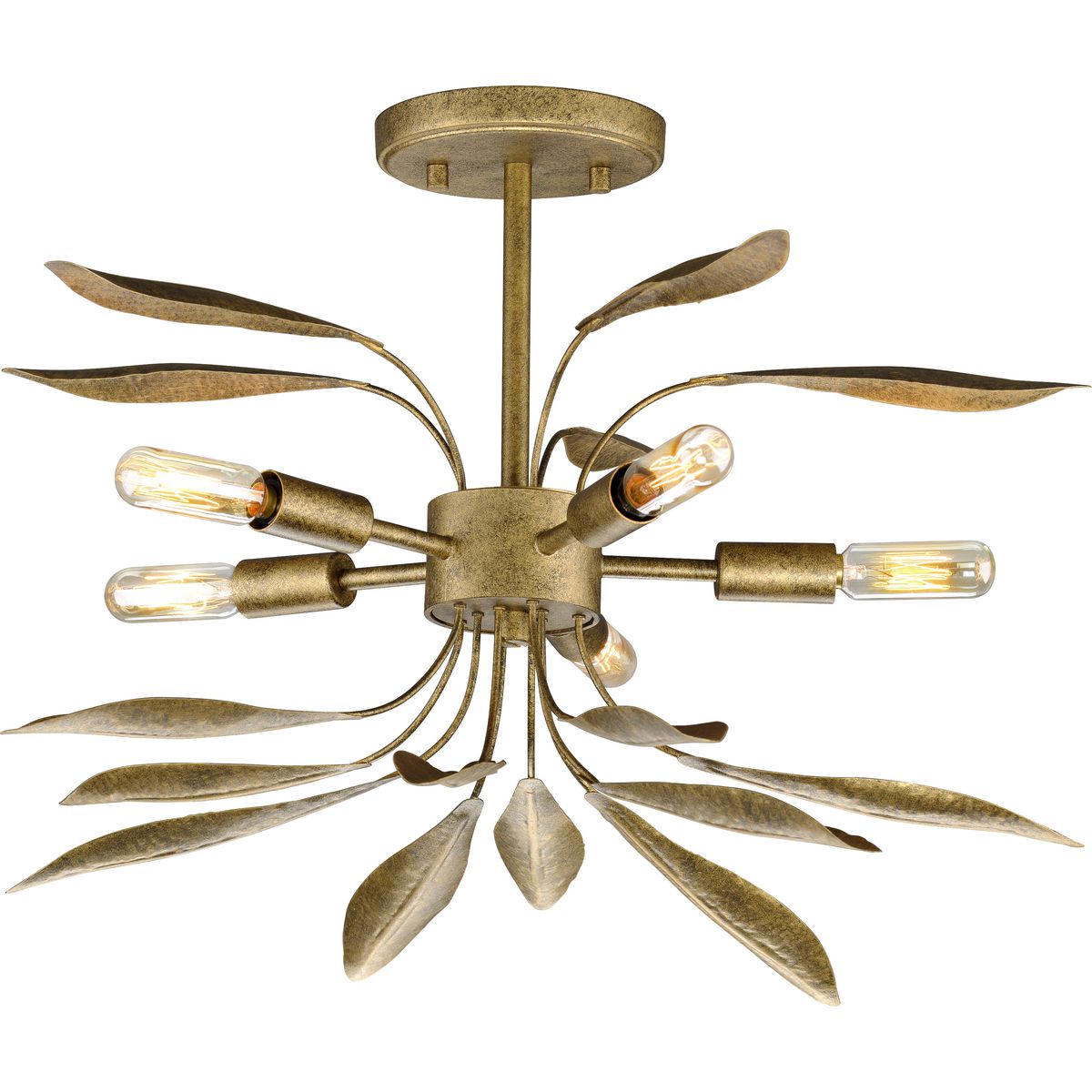 Progress Lighting P350210-168 Mariposa 5 -Light Antique Gold Glam Geometric Medium Hanging Convertible pendant/Semi-flush