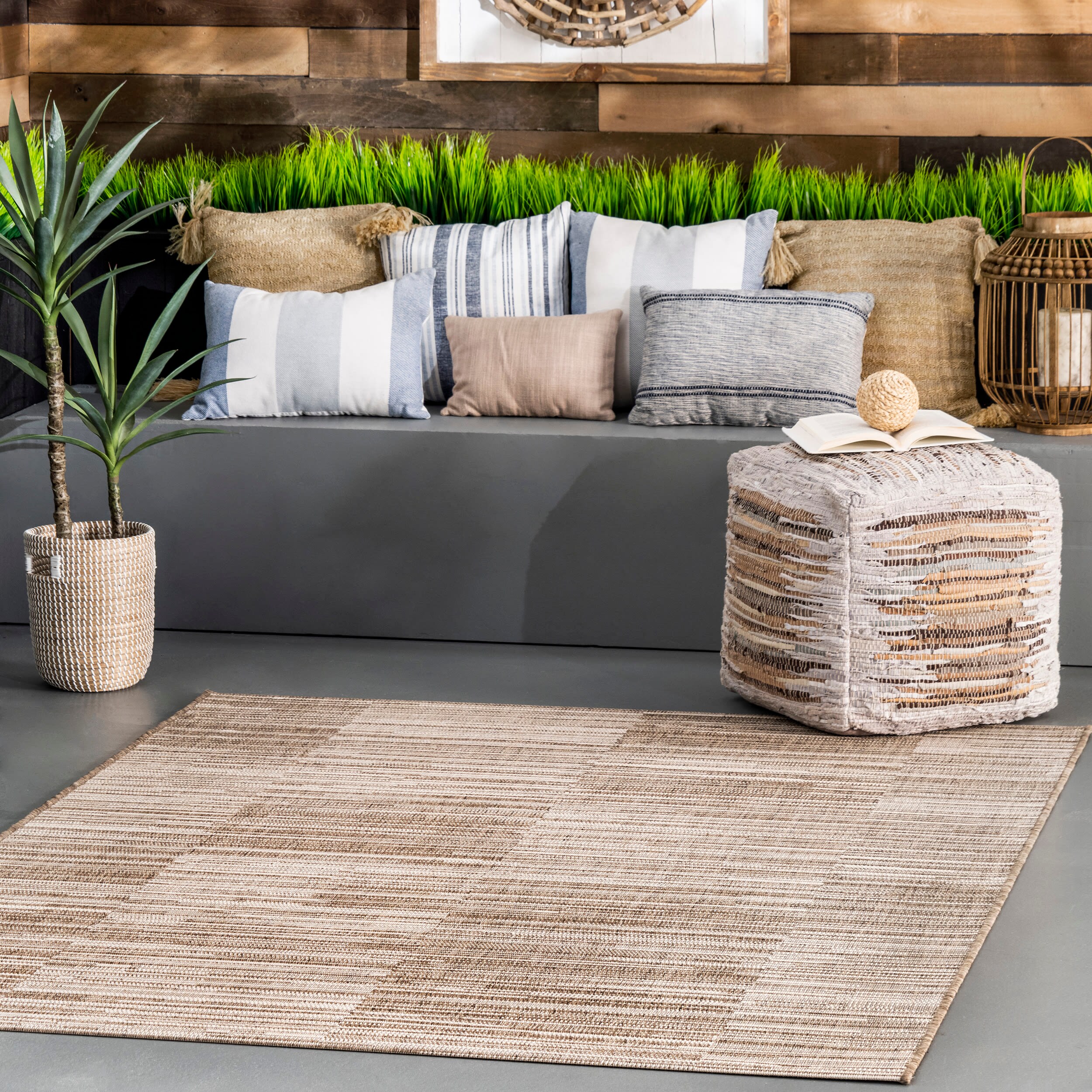 Reversible Striped Synthetic 64" Rectangular Easy-Care Area Rug