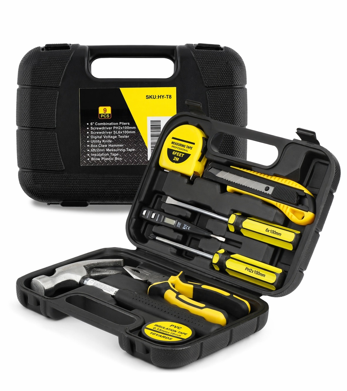 DYRCJ  Small Homeowner Tool Set 9 Pieces General Household Small Hand Tool Kit with Plastic Tool Box Storage Case durable home and garden