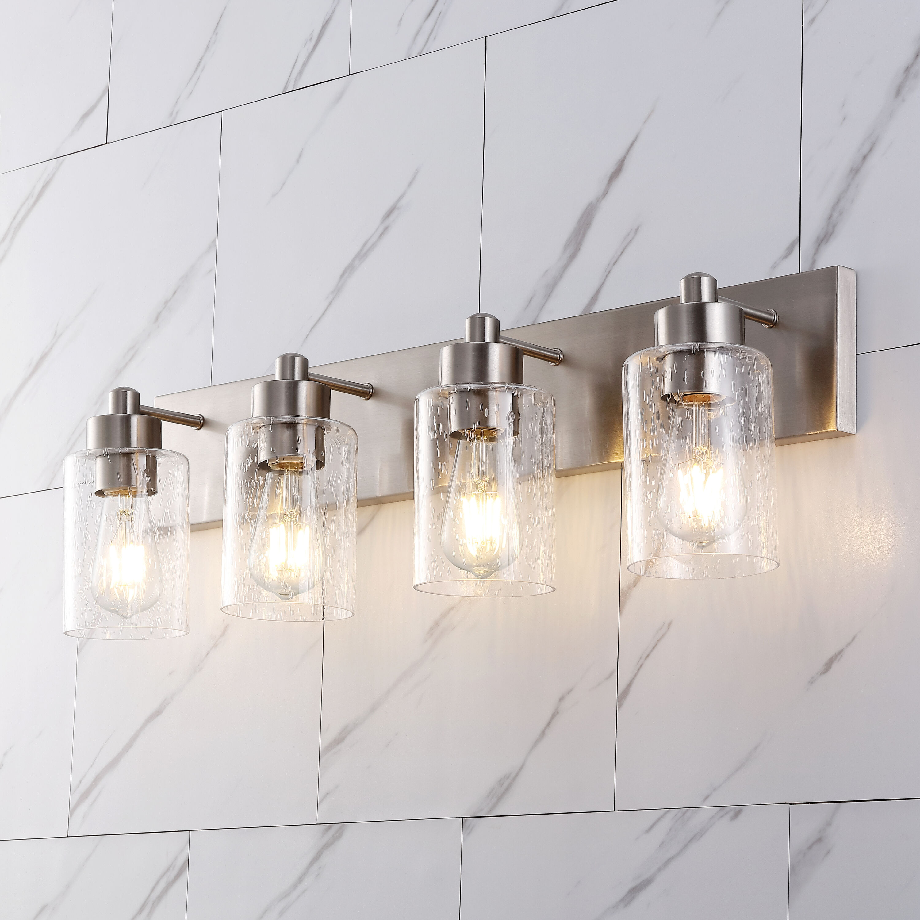 JONATHAN  Y JYL7558A Irving Iron/Seeded Glass Glam Transitional 27.75-in 4 -Light Polished Nickel Modern/contemporary Vanity light