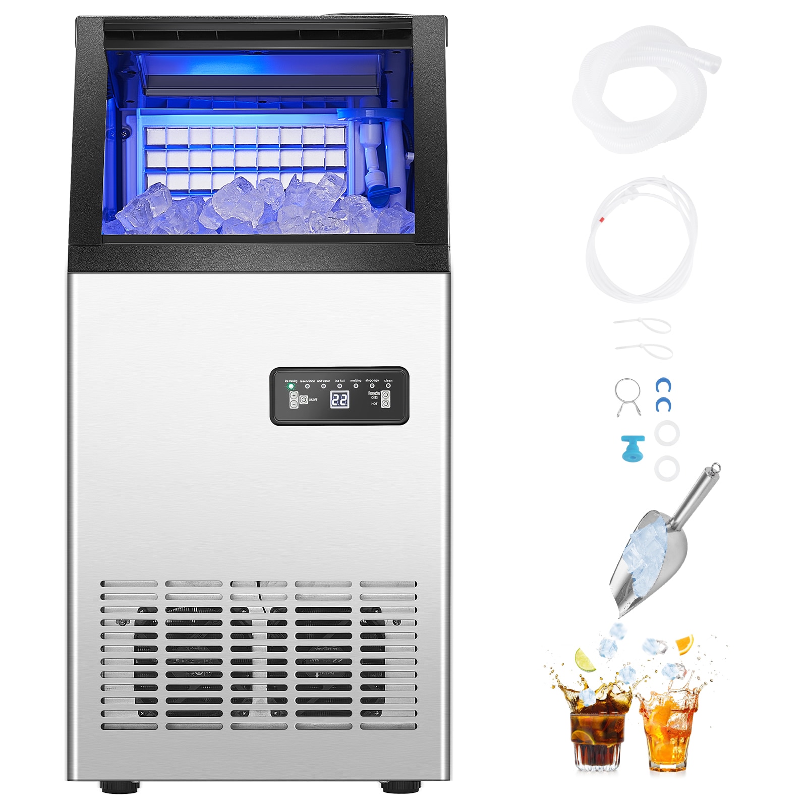 SVOPES SCSYYTSFBZBJ06825V1 Commercial Ice Maker Machine 80lbs/24H Ice Maker Machine with 28lbs Storage Capacity 36 Ice Cubes in 15 Minutes LED Digital Display Freestanding Self-Cleaning for Bar Office Restaurant