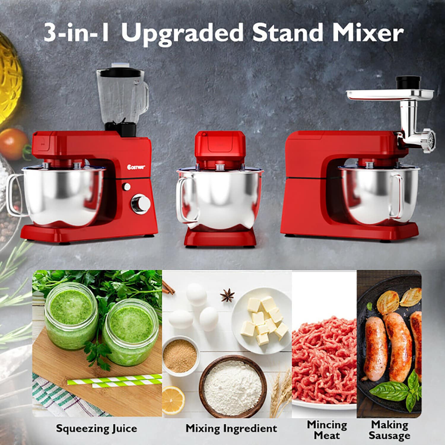 GZMR 7 Quart Tilt-Head Food Stand Mixer 7-Quart 6-Speed Red