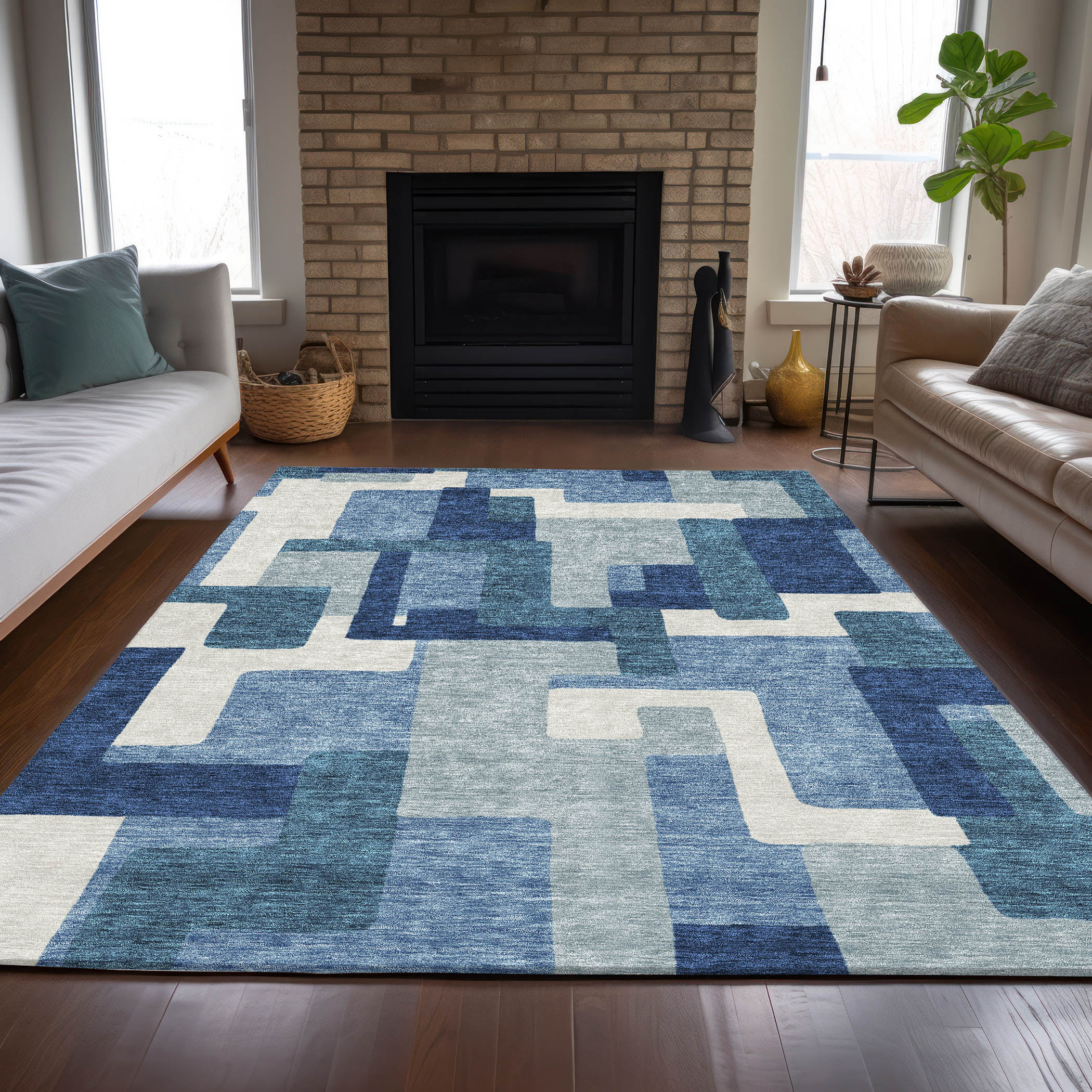 Addison Rugs ACN740BU8X10 Chantille ACN740BU 8 x 10 (ft) Polyester Blue Rectangular Indoor/Outdoor Geometric Machine washable Area rug