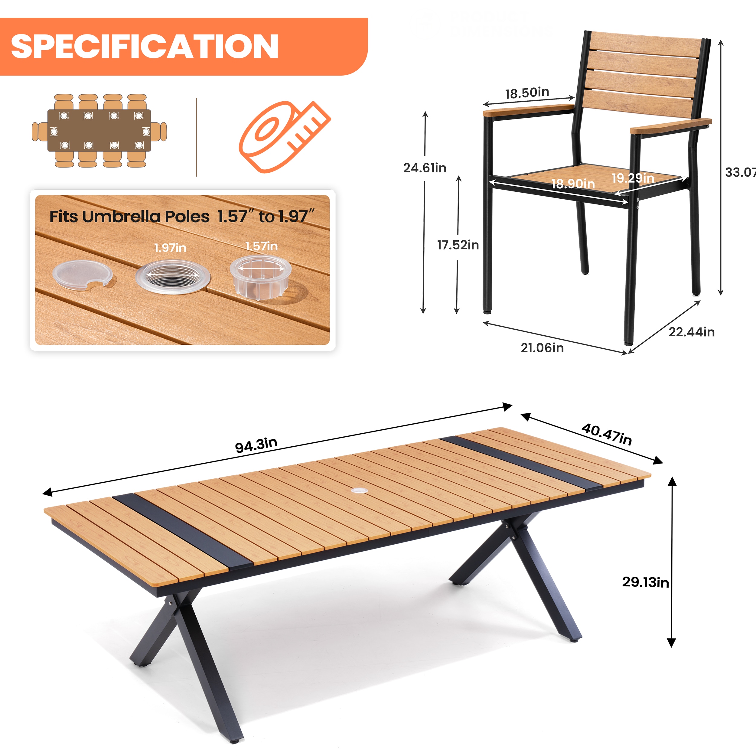 Pellebant ST25-TD6338BRN240-10 Patio-Dining-Sets - View #3