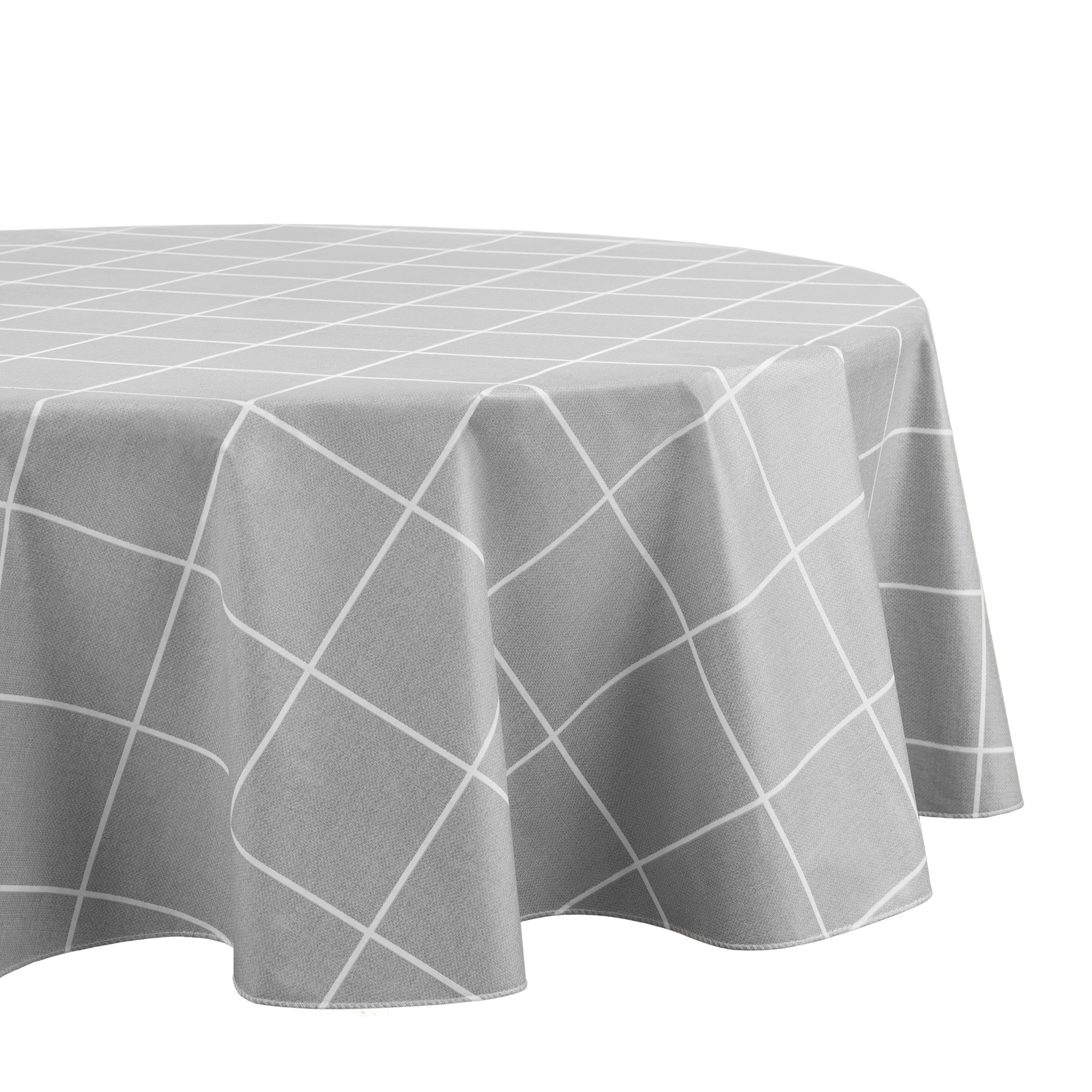 Elrene Home Fashions 194590058456 Windowpane Plaid Grid Printed Vinyl 60"x84" Oval Indoor/Outdoor Gray Table Cover for 6-ft rectangle