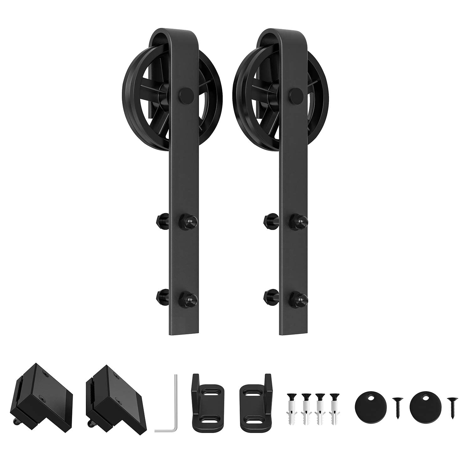Yichuhaoxi  Black Antique Sliding Barn Door Hardware Hangers Rollers Kit 2 pcs J Shape Bending Design Includes Floor Guide Door Stoppers Screws