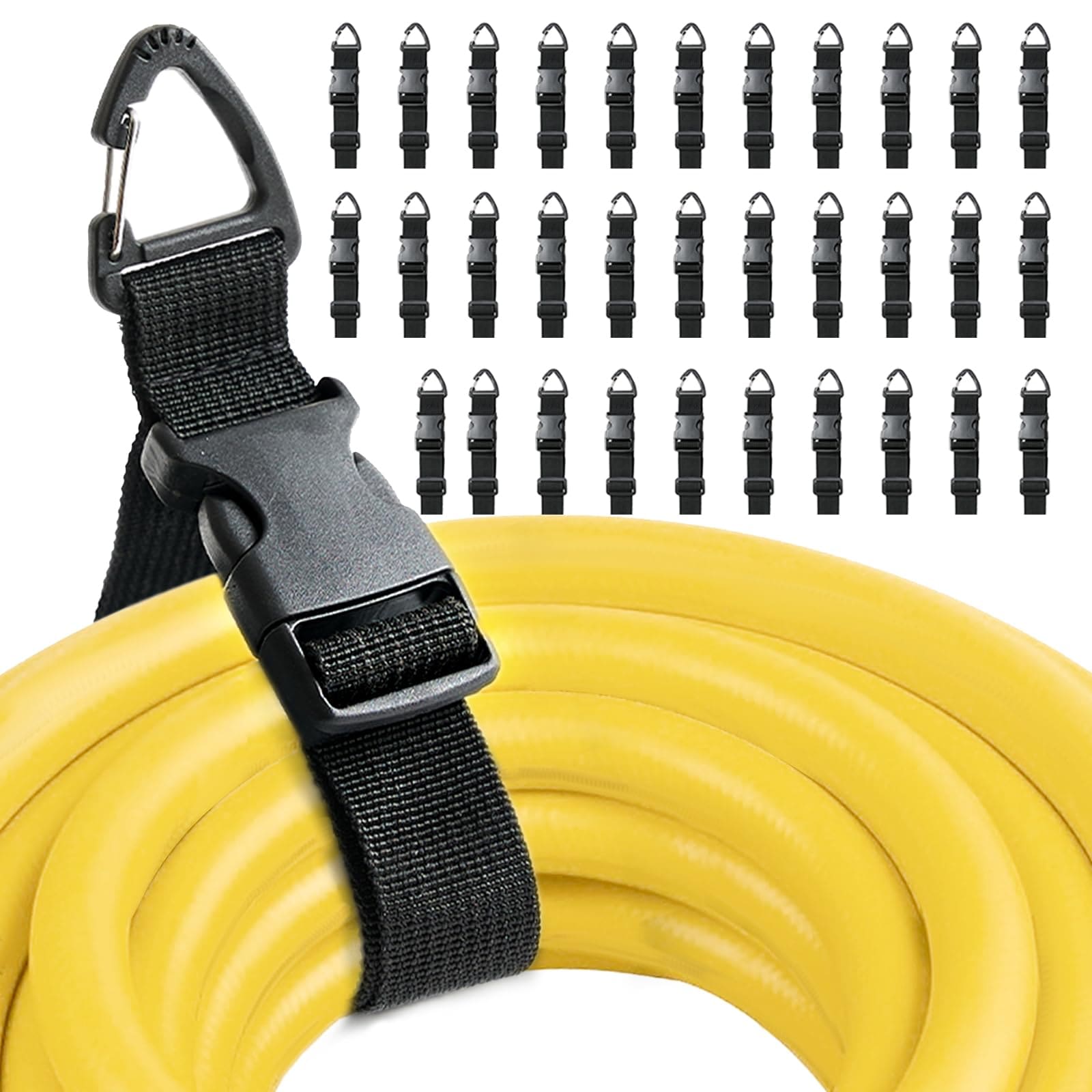 UUDULY  Heavy Duty Extension Cord Holder Organizer 32 Pack Black 17 Inch Adjustable Storage Straps with Triangle Clips for Garage Workshop Storage