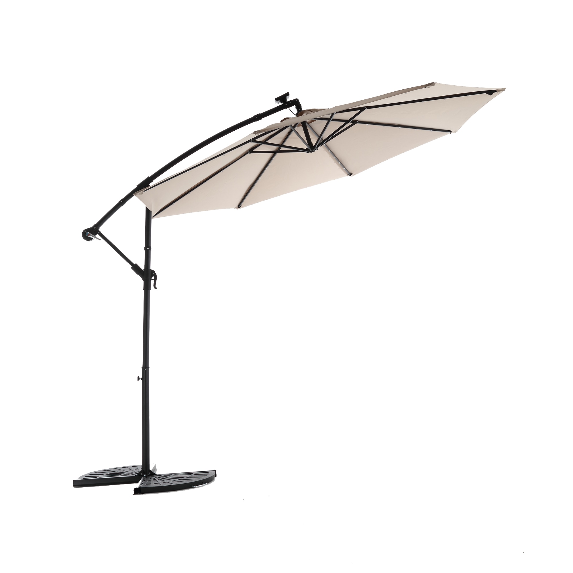 AAZJ 10-ft Steel Yellow Crank Offset Patio Umbrella with Lights with Base