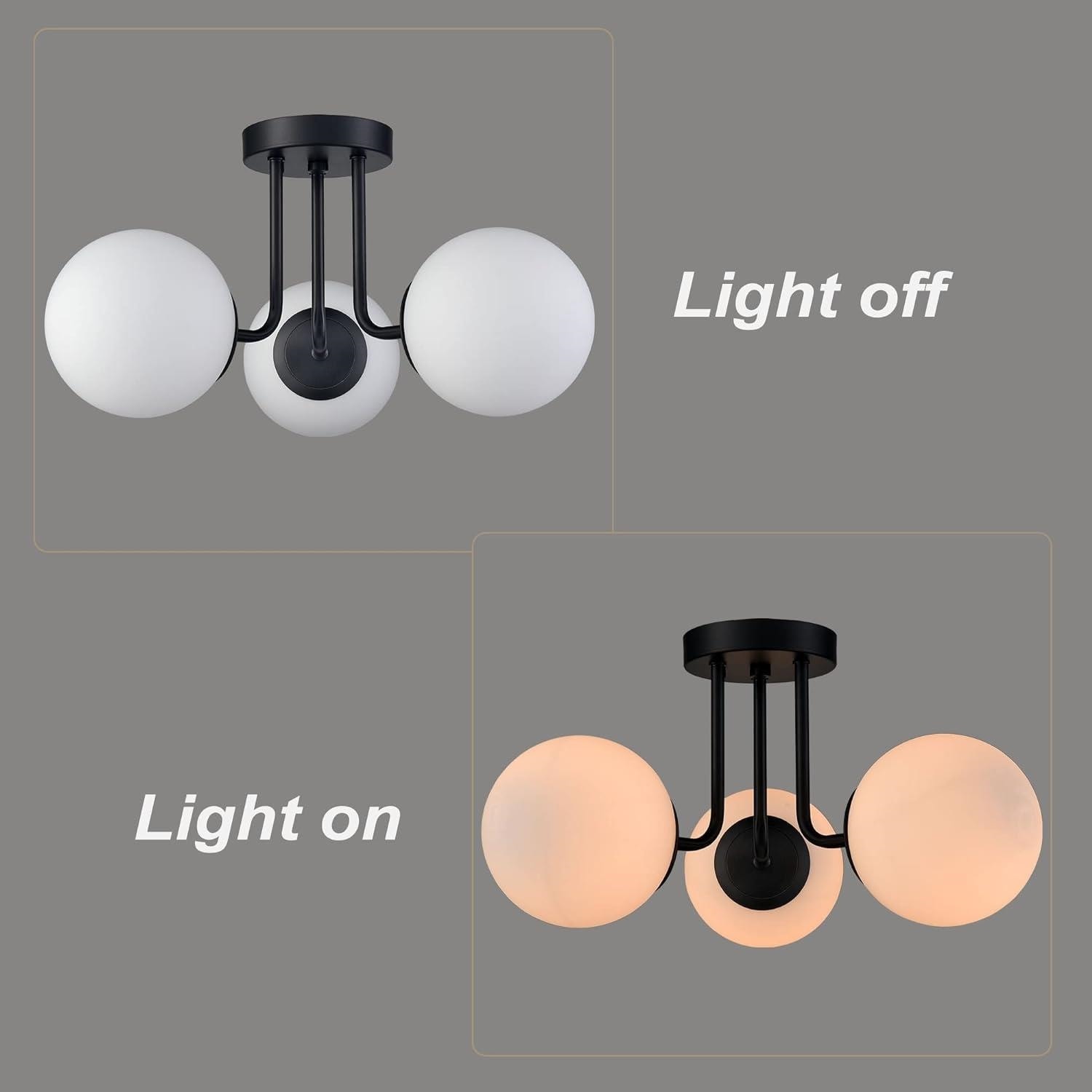 Opal Matte Black and White Glass Globe LED Semi-Flush Mount Light