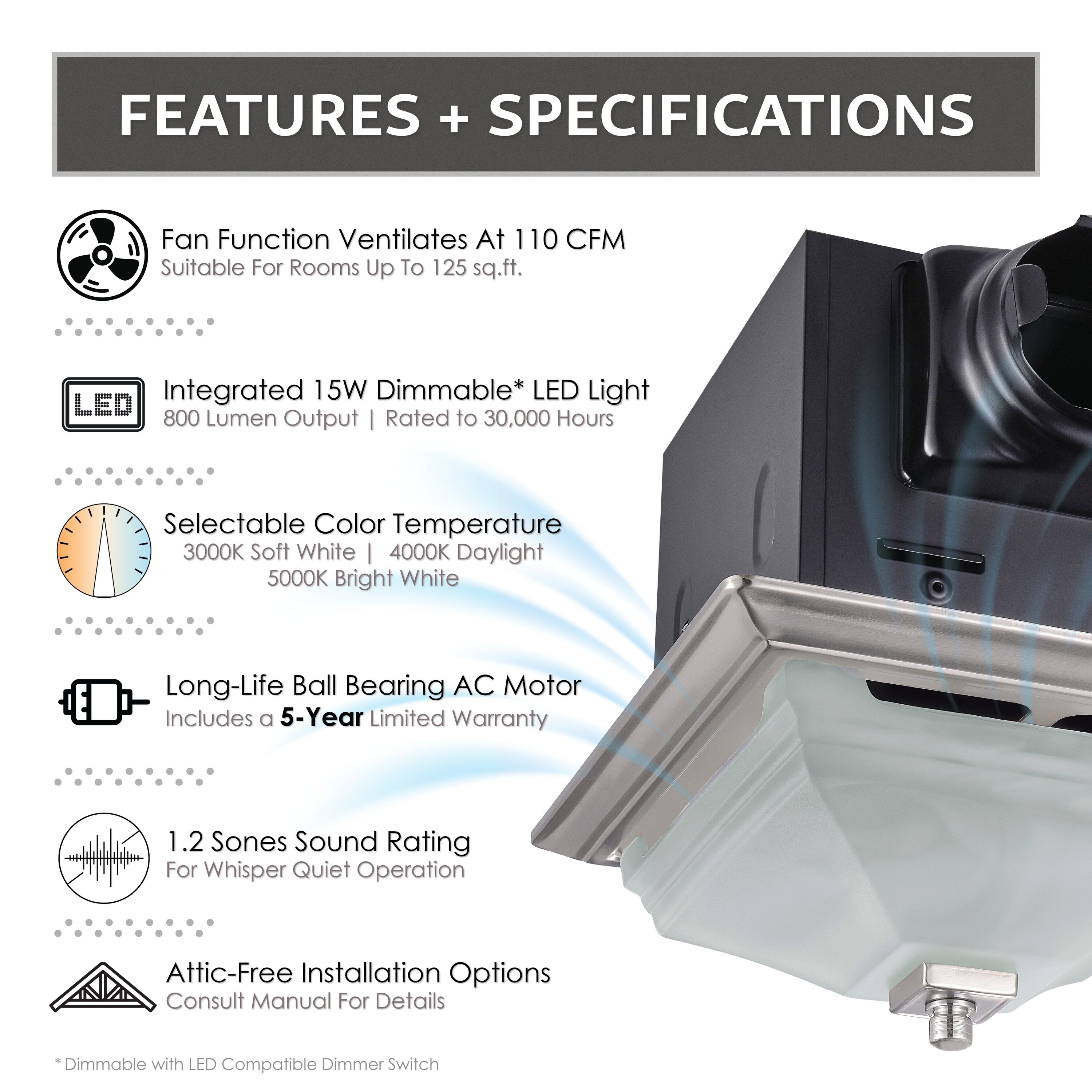 Lift Bridge Kitchen & Bath DSQR110BNL Bath-Fans - View #3