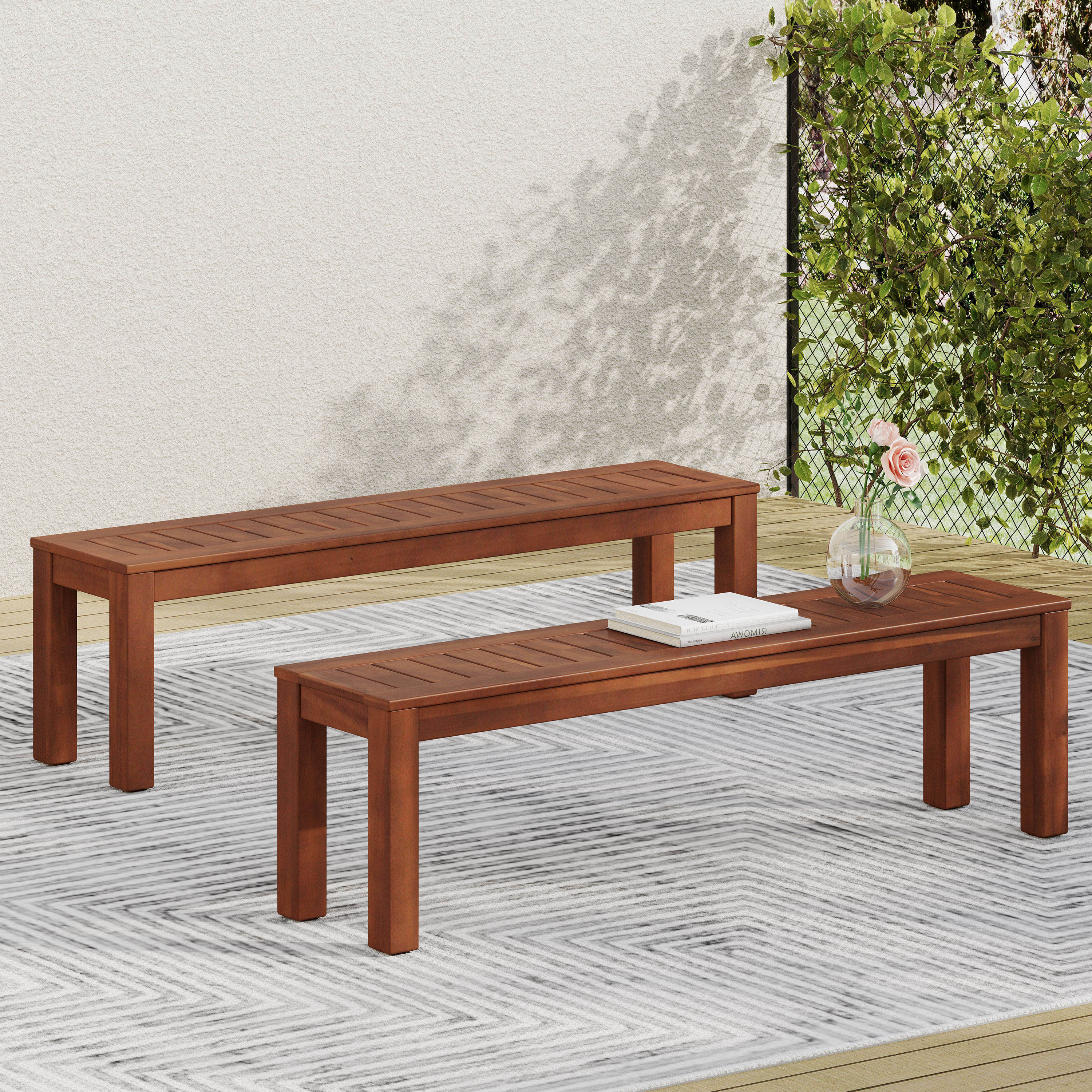 ZAKLOOP WU046S00006 Patio Seating 14.5 W x 17.75 H Brown Redwood Garden Bench