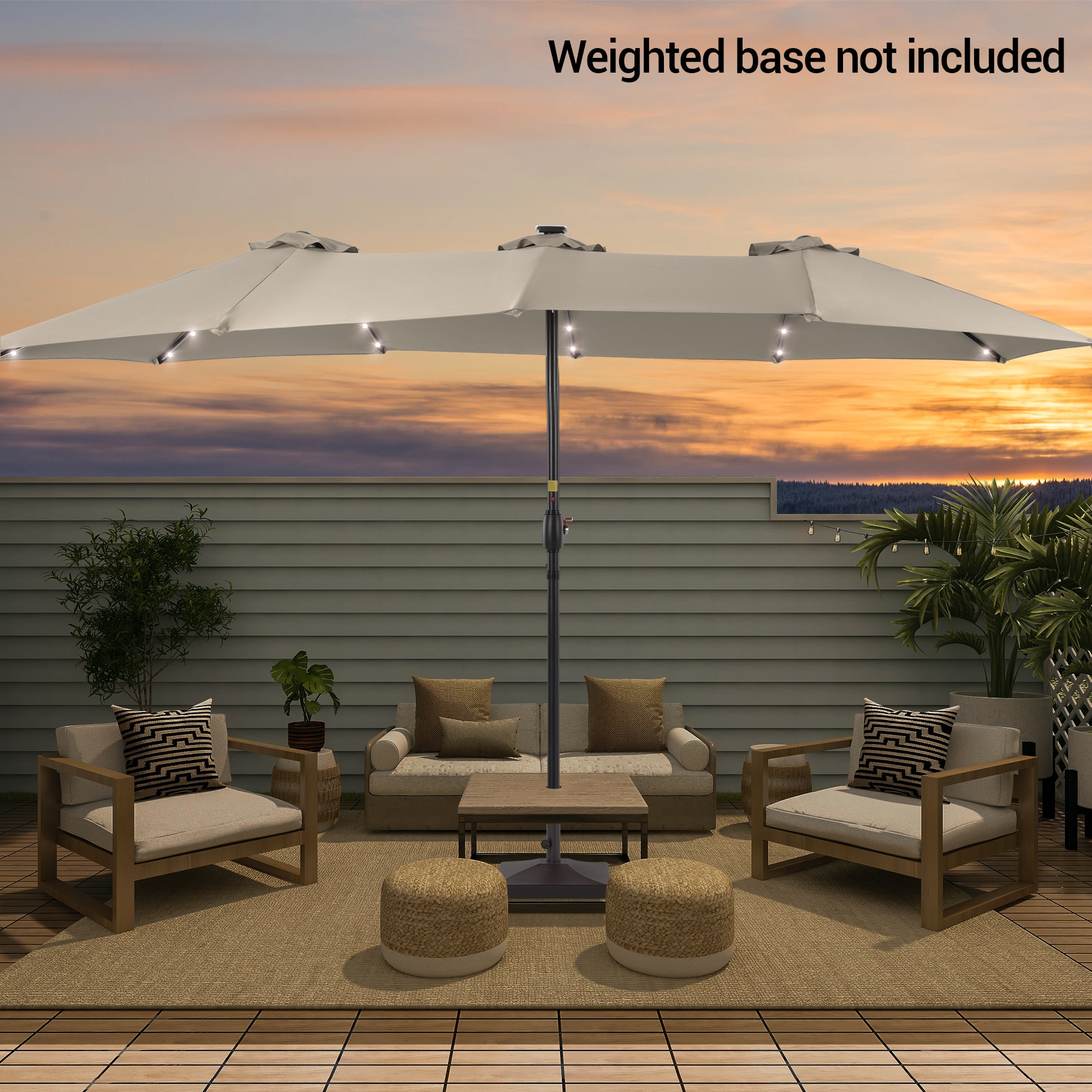 ACEGOSES LW-LED460SD 15-Feet Aluminum Tan No-tilt Market Patio Umbrella with Lights and