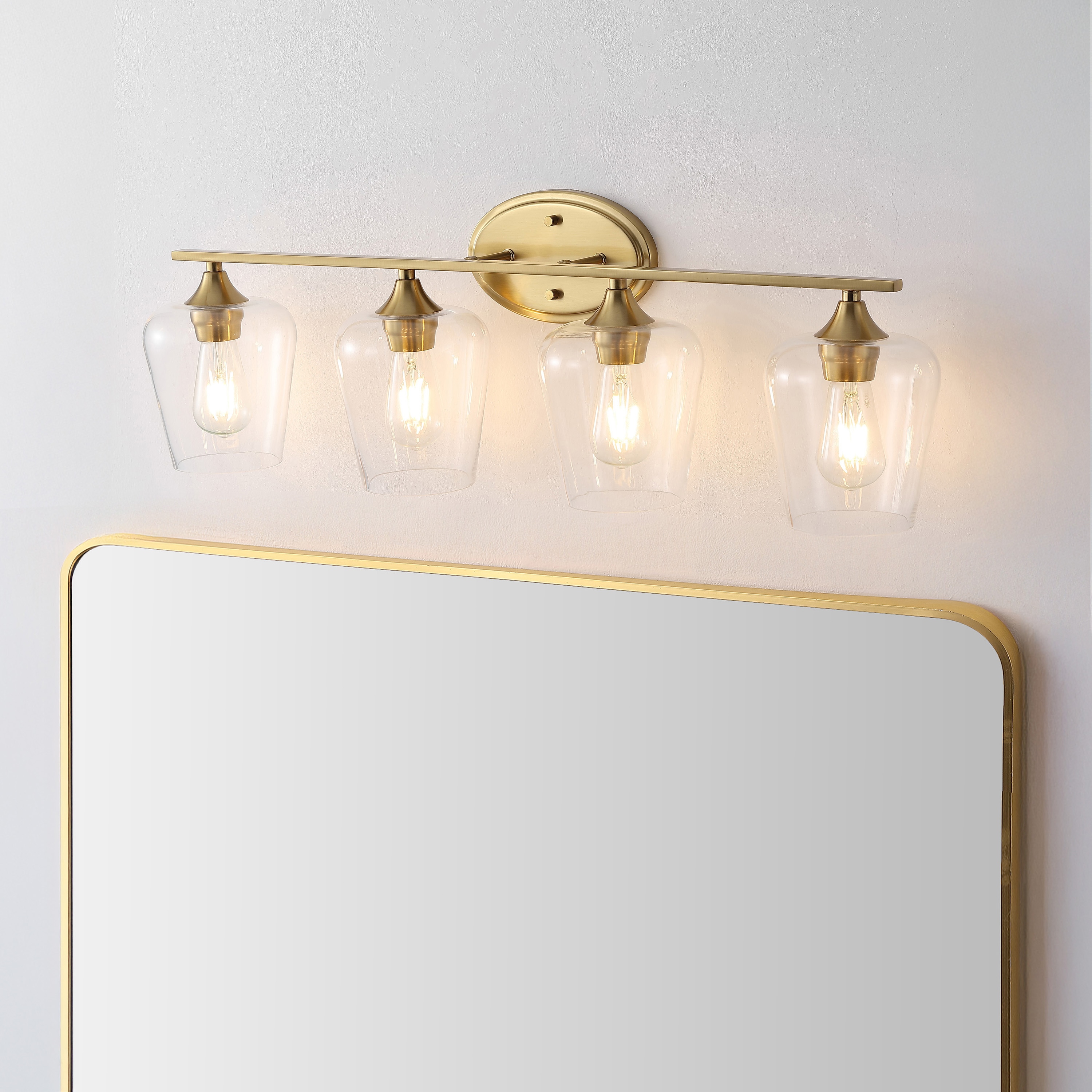 JONATHAN  Y JYL7548B Jayne Iron/Glass Cottage Rustic 32-in 4 -Light Polished Gold Coastal Vanity light