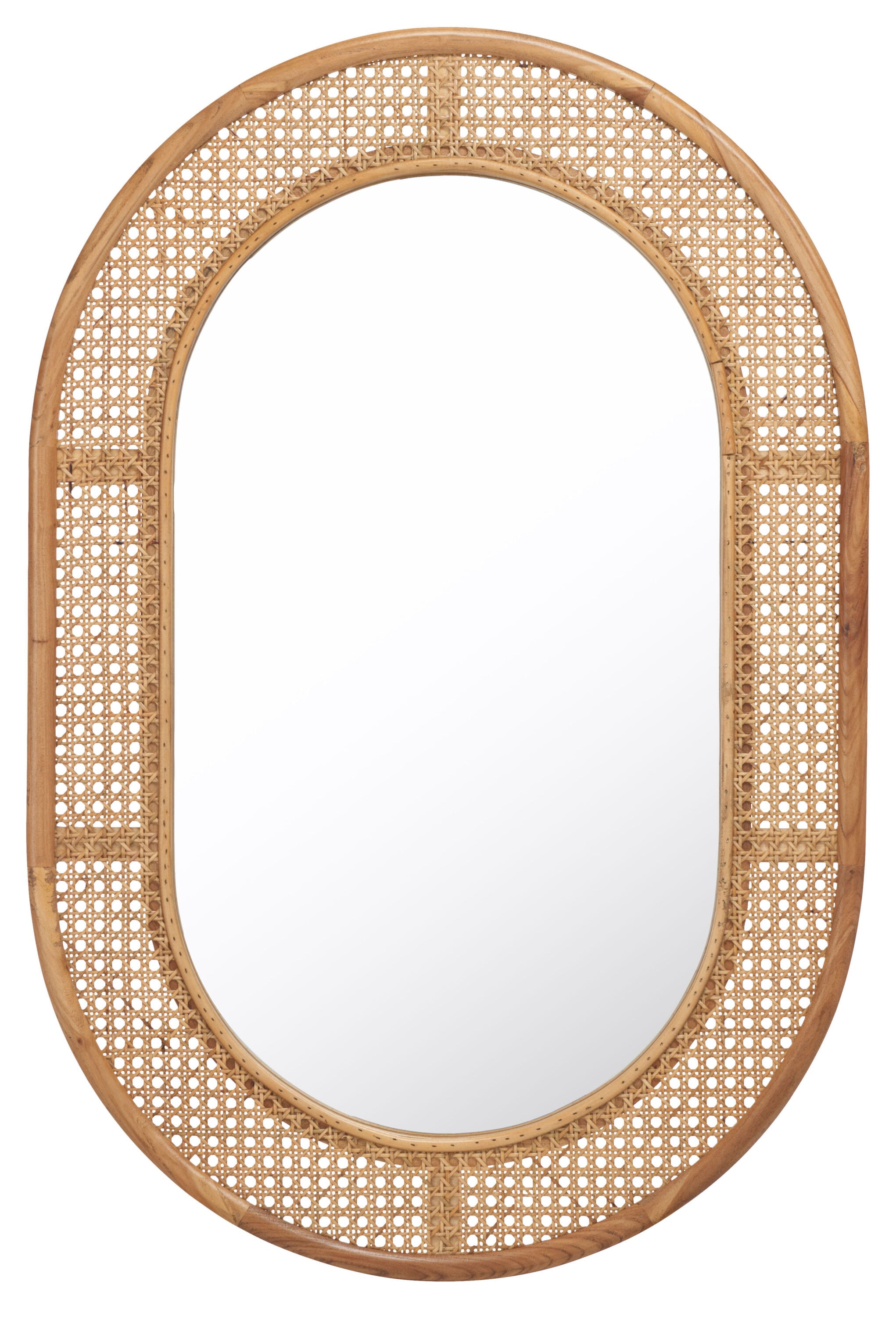 Cayce Natural Elm Wood Oval Wall Mirror with Woven Detail