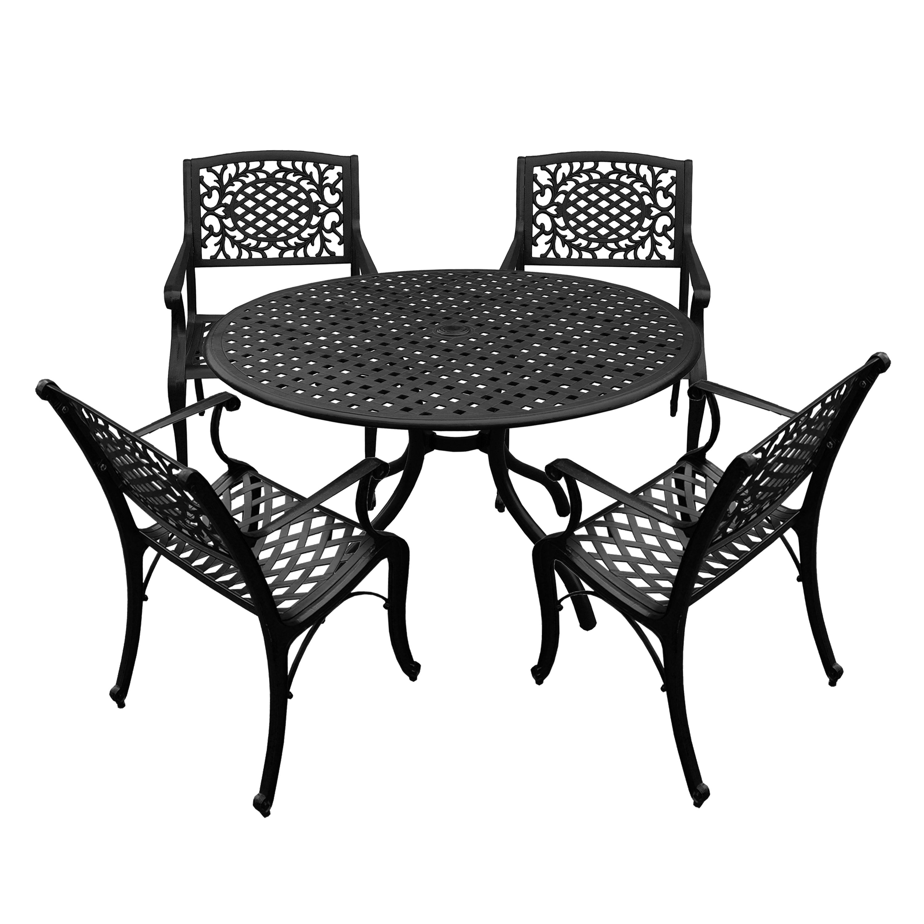 Oakland Living 1088-2777(4)-LBK Cast Aluminum Weatherproof Patio Dining Set 5 -Piece Black Patio Dining Set Aluminum Round Table with 4 Stationary Chairs
