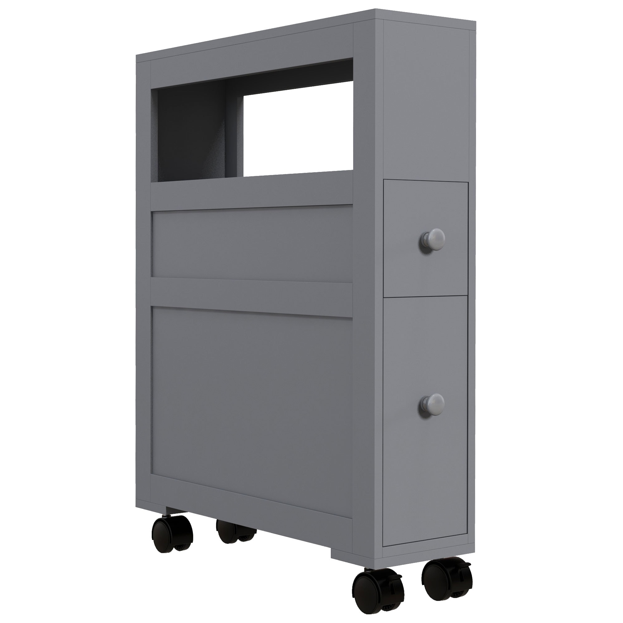 Tinyhomie Space Saving Narrow Bathroom Storage Cabinet Bath Toilet Paper Holder with Drawers and Rolling Wheels Gray