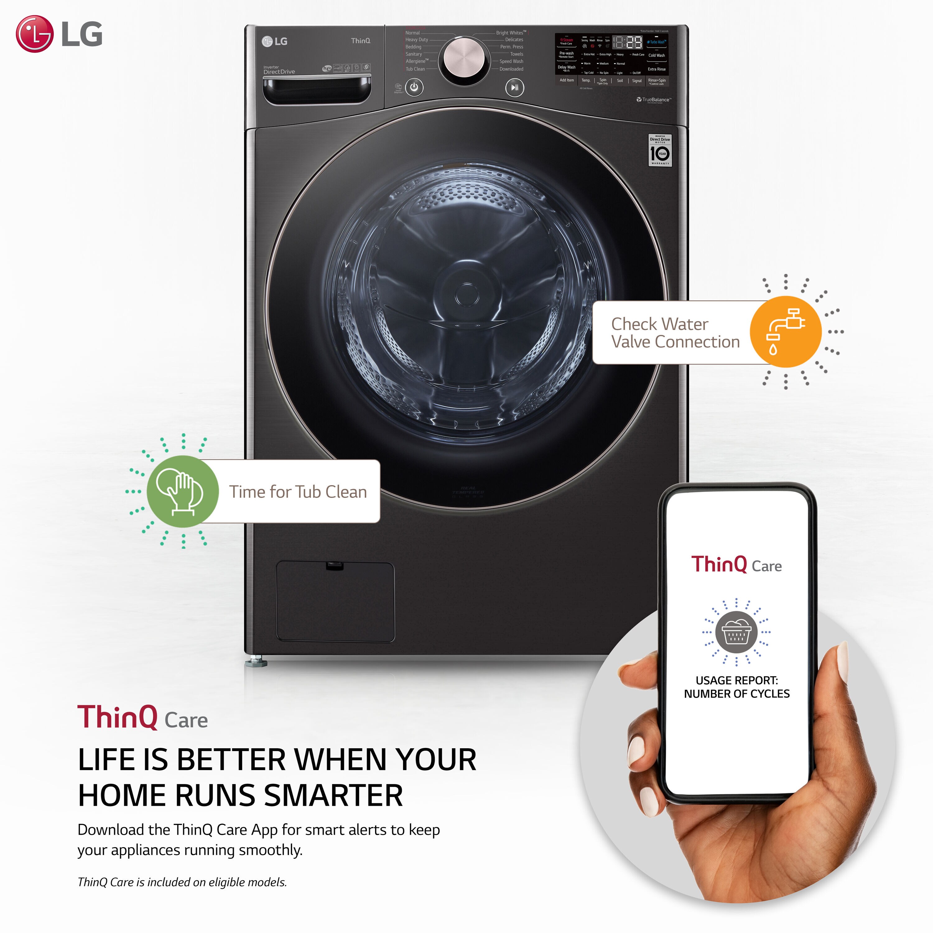 LG TurboWash 360 5-cu ft High Efficiency Stackable Steam Cycle Smart  Front-Load Washer (Black Steel) ENERGY STAR in the Front-Load Washers  department at