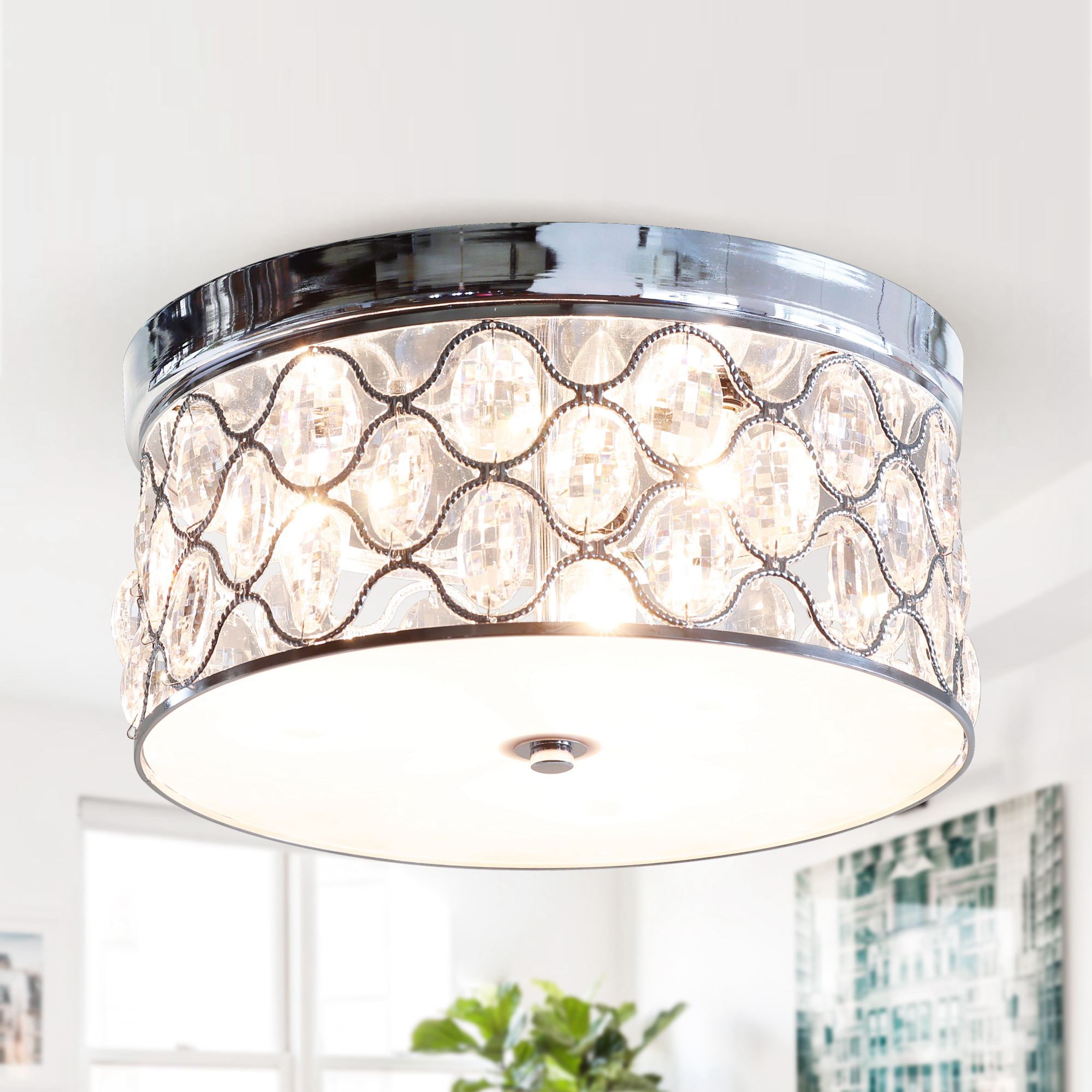 Parrot Uncle C2267110V 3 -Light 13.75-in Brushed Chrome Flush Mount Light