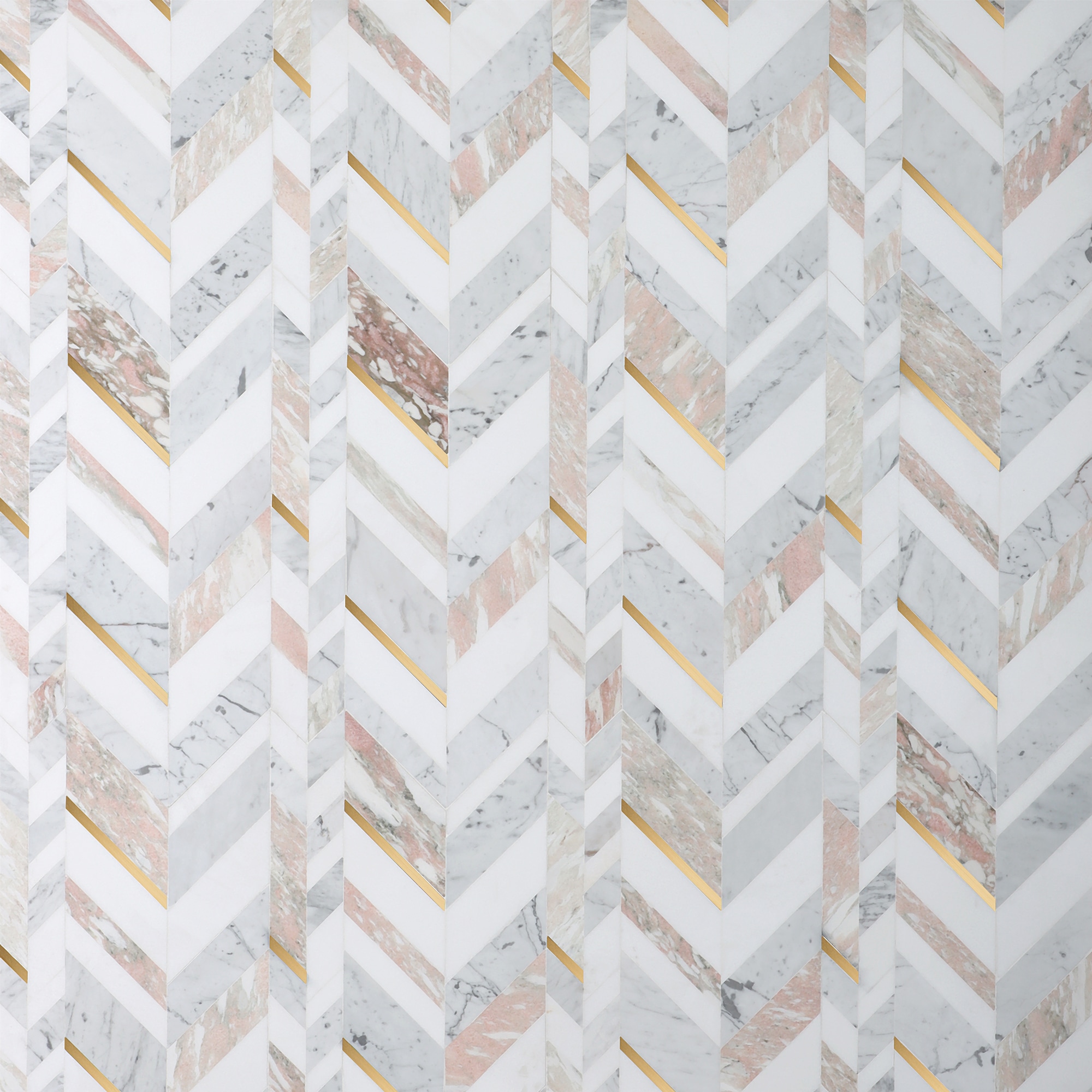 Xander 12" x 18" Polished Marble and Brass Chevron Wall Tile