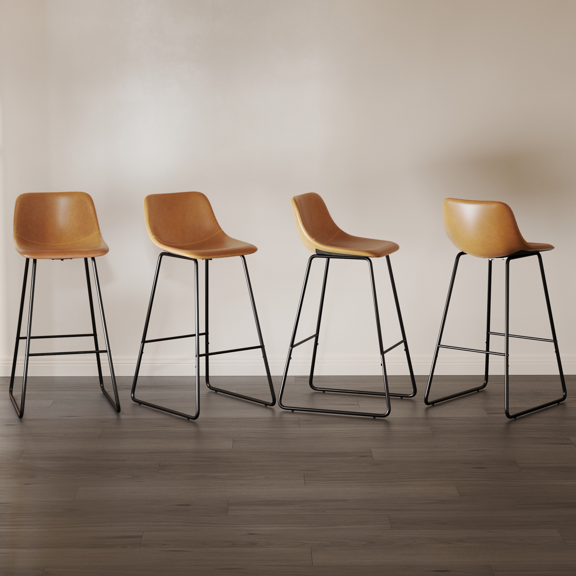 LUE BONA 4LB21CH0024-700LS Set of 4 Whiskey Brown 30-in H Bar height (28-in to 33-in) Bucket Seat Metal Back Bar Stool Back