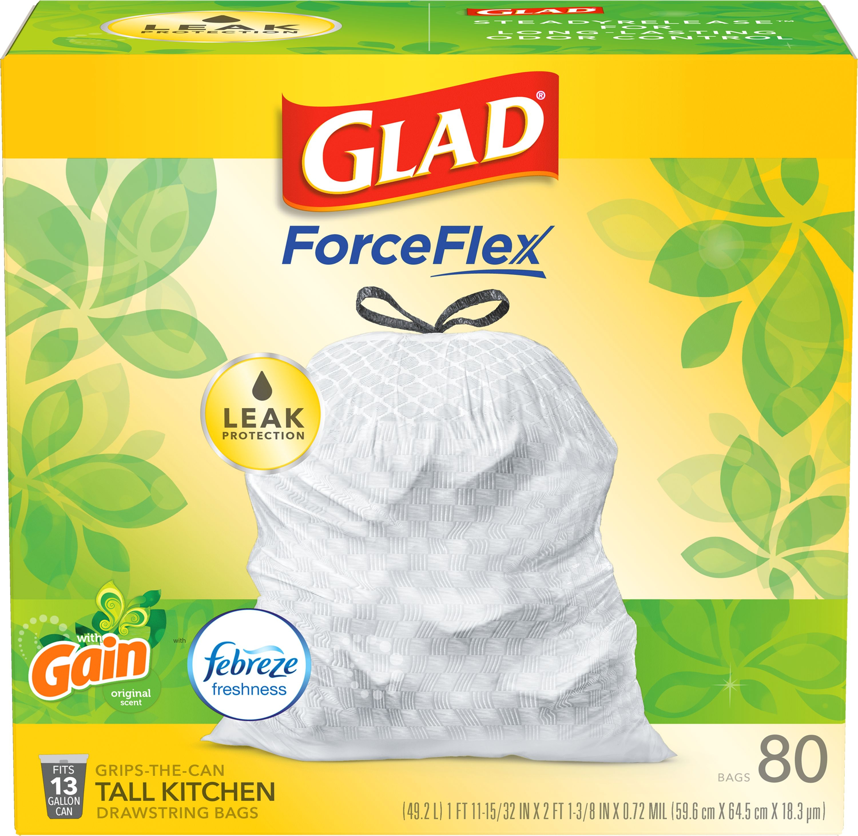 Glad ForceFlex 13-Gallons Gain Original White Plastic Kitchen Drawstring  Trash Bag (80-Count) in the Trash Bags department at