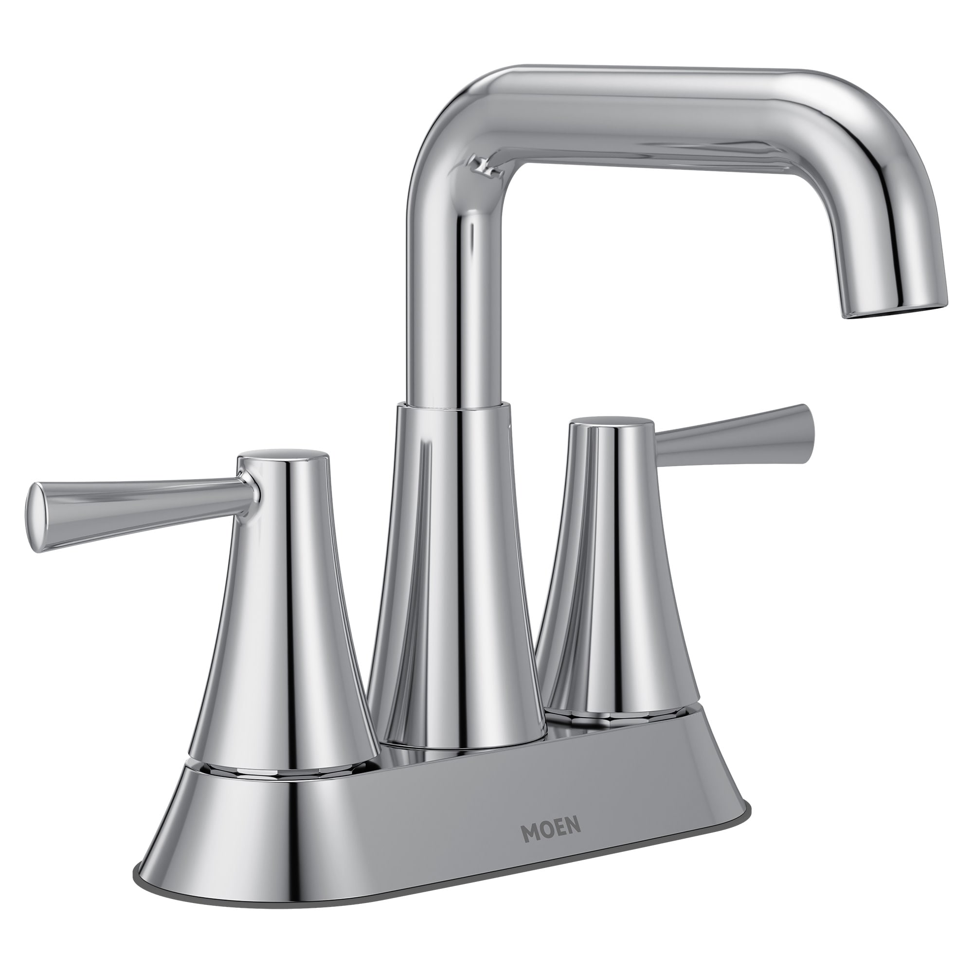 Moen 84025 Ronan Chrome Two-Handle 4 in. Centerset Modern Bathroom Faucet with Push-Down Drain