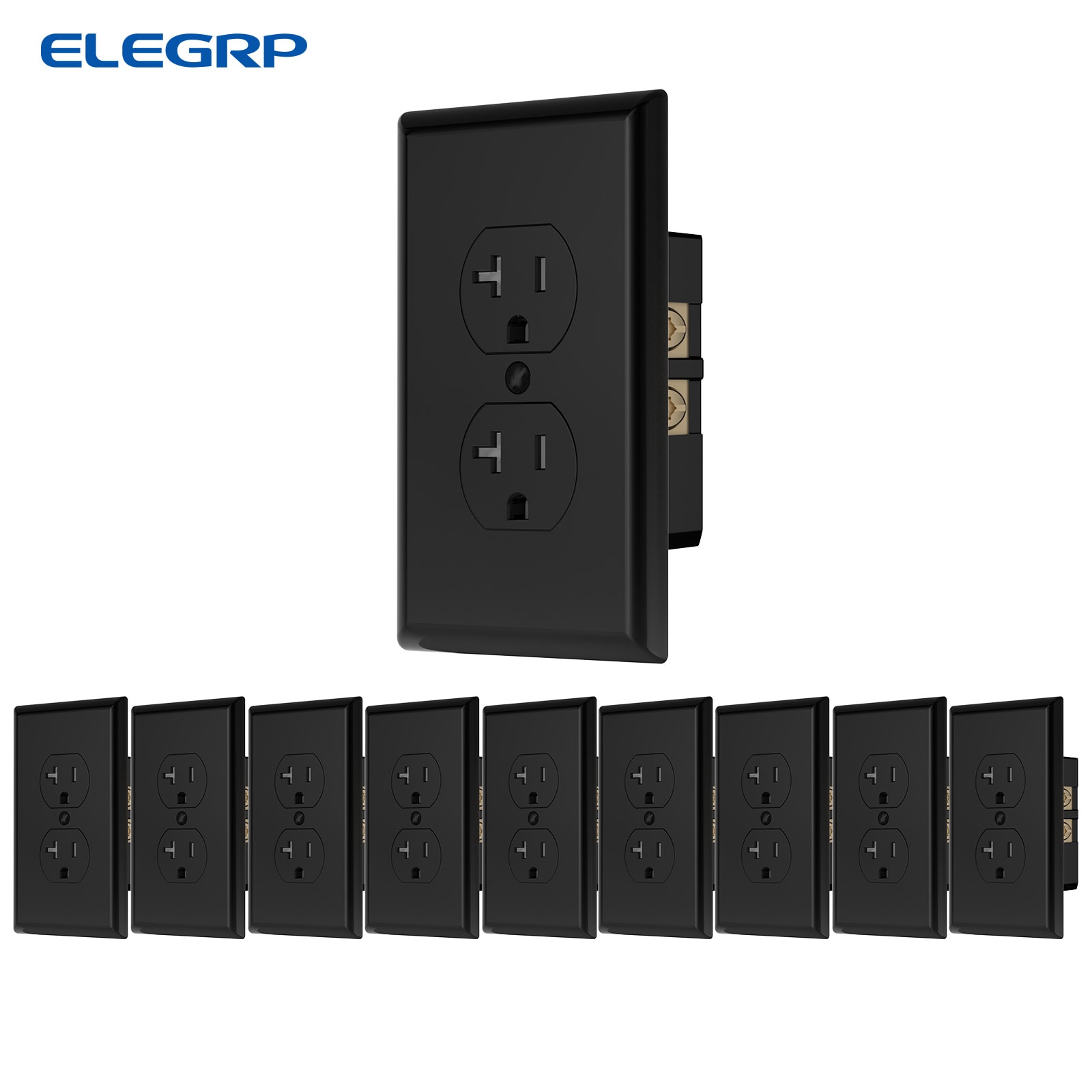 ELEGRP  Duplex Receptacles 2 Pole 3 Wire Grounding 20A 125V NEMA 5 20R UL Listed Black 10 Pack