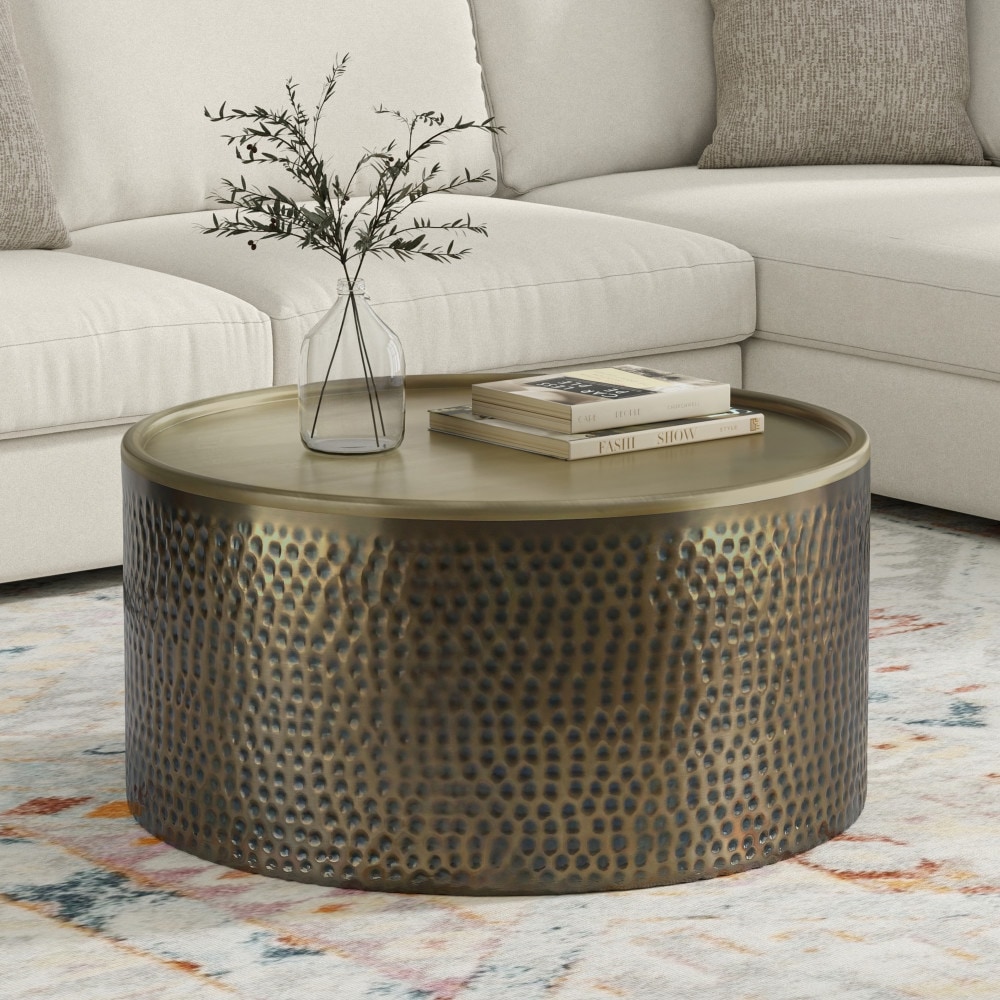 Simpli Home Industrial Round Metal 32-in W x 16-in H Coffee Table