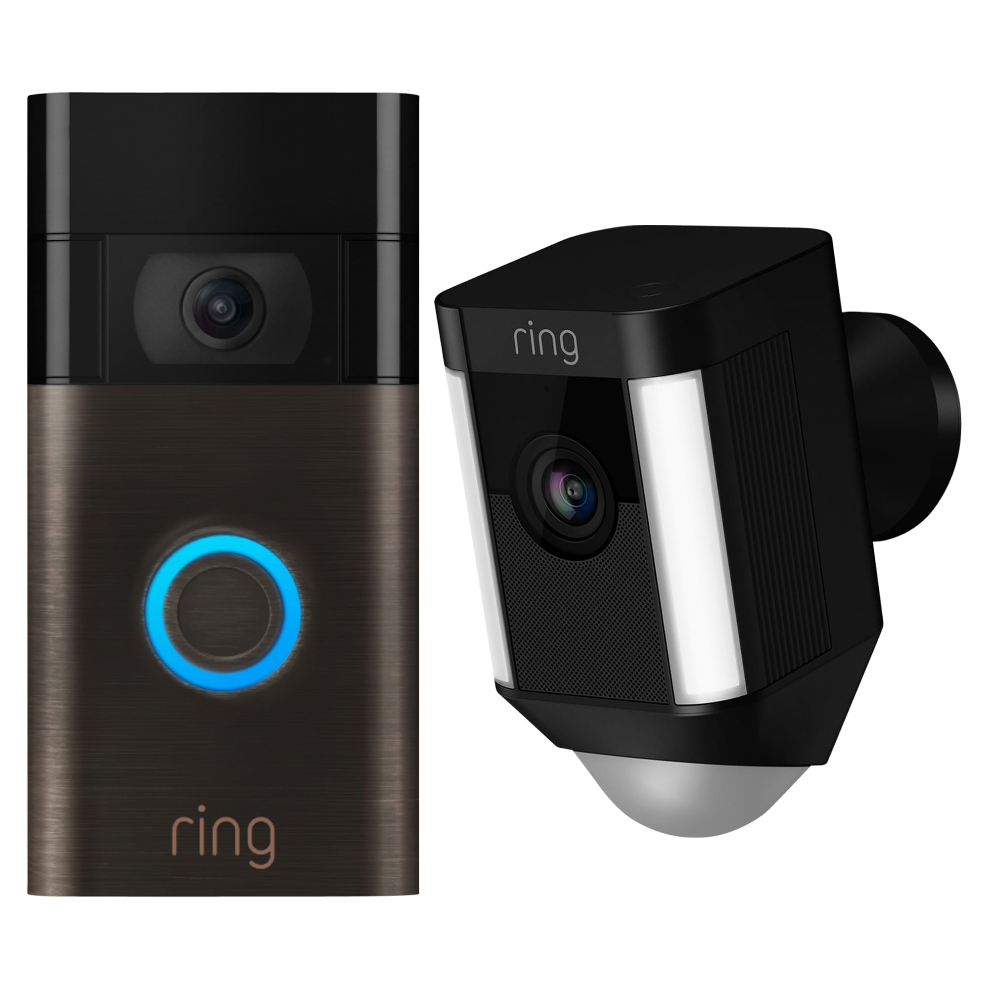Ring Video Doorbell - Venetian Bronze + Spotlight Camera Wired - Black (2-Pack) Bundle