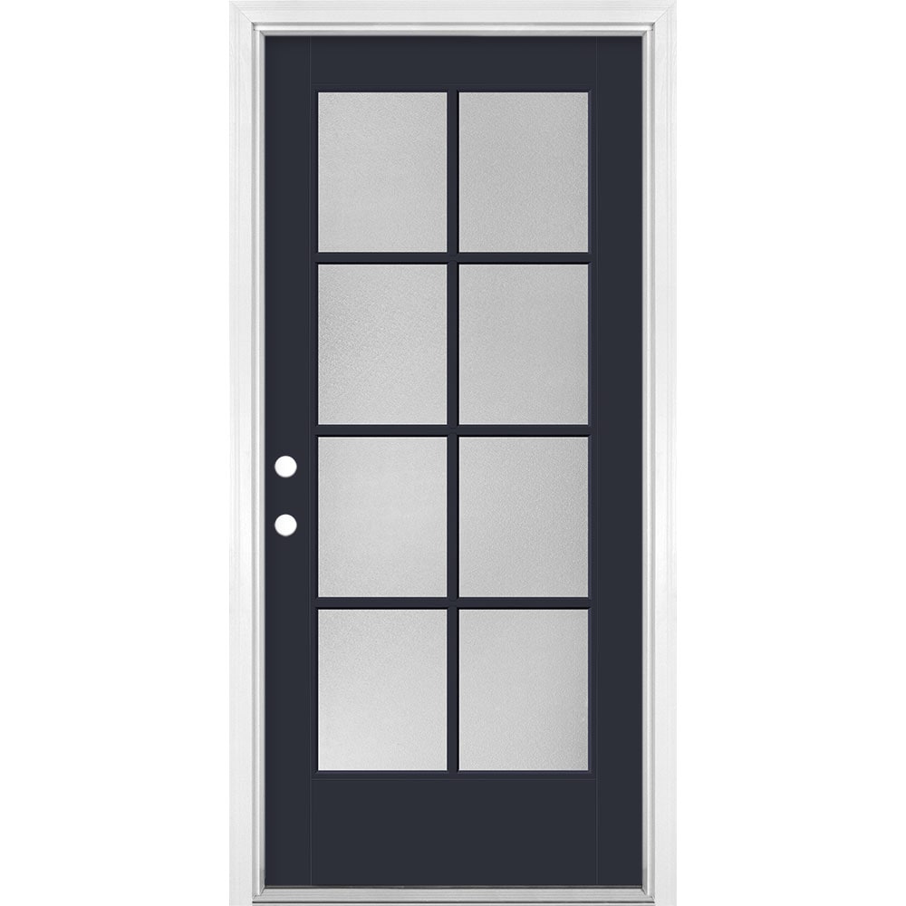 Masonite 1524478 36-in x 80-in x 4-9/16-in Fiberglass Full lite Left-hand inswing Eclipse Painted Prehung Single door Front Door with Brickmould Insulating core Simulated divided light