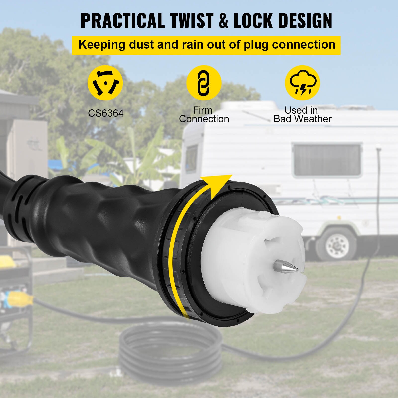 VEVOR 75 ft, 50 Amp Generator Extension Cord, STW 6/3 + 8/1 Generator Cord  125V/250V UL Listed Generator Power Cord N14-50P & SS2-50R & CS6364, Twist  Lock Connectors 