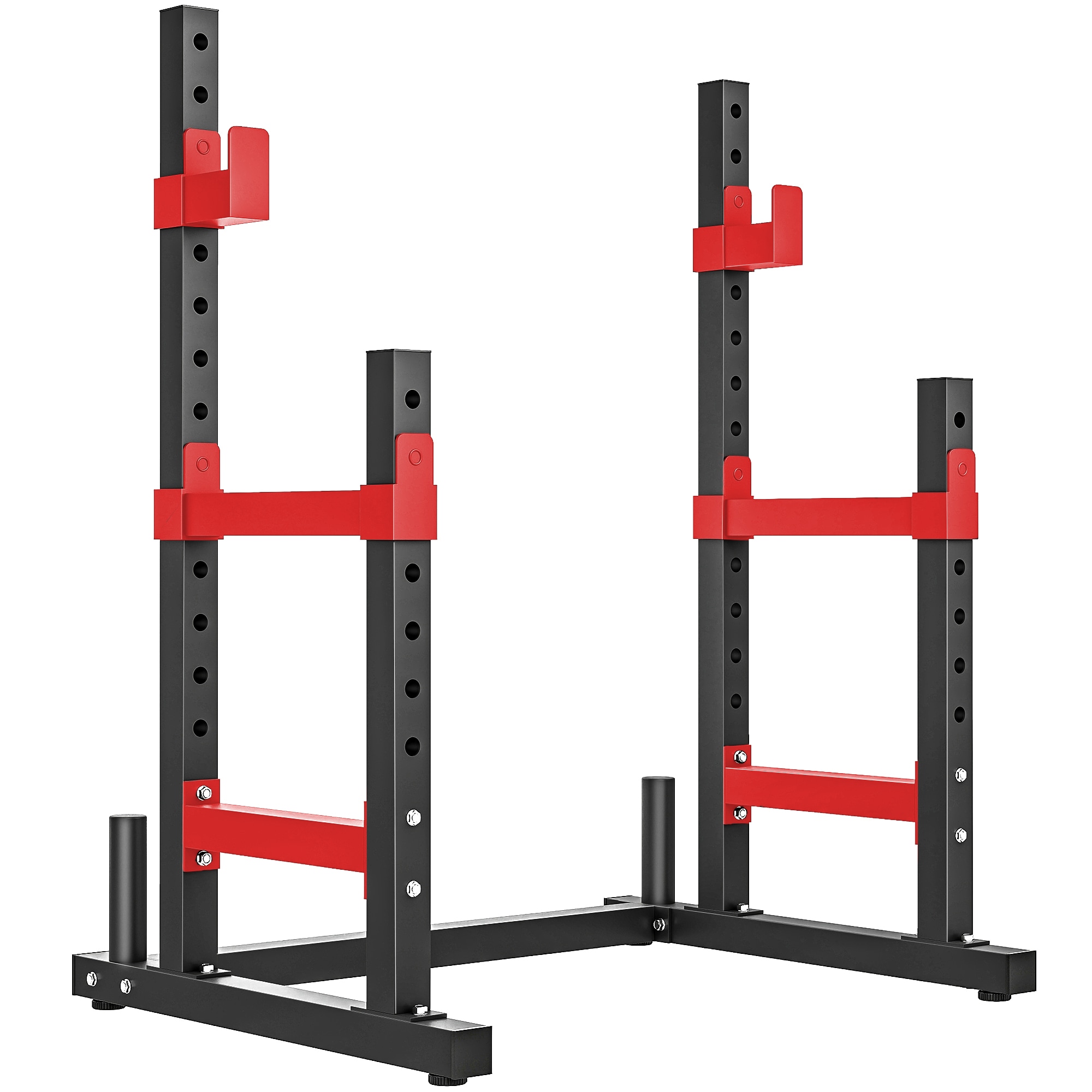 Soozier  Adjustable Squat Rack MultiFunctional Bench Press Rack Heavy Duty Barbell Stand with Weight Plate Holders for Weight Lifting and Home Gym Strength Training 660lbs Max Load Red