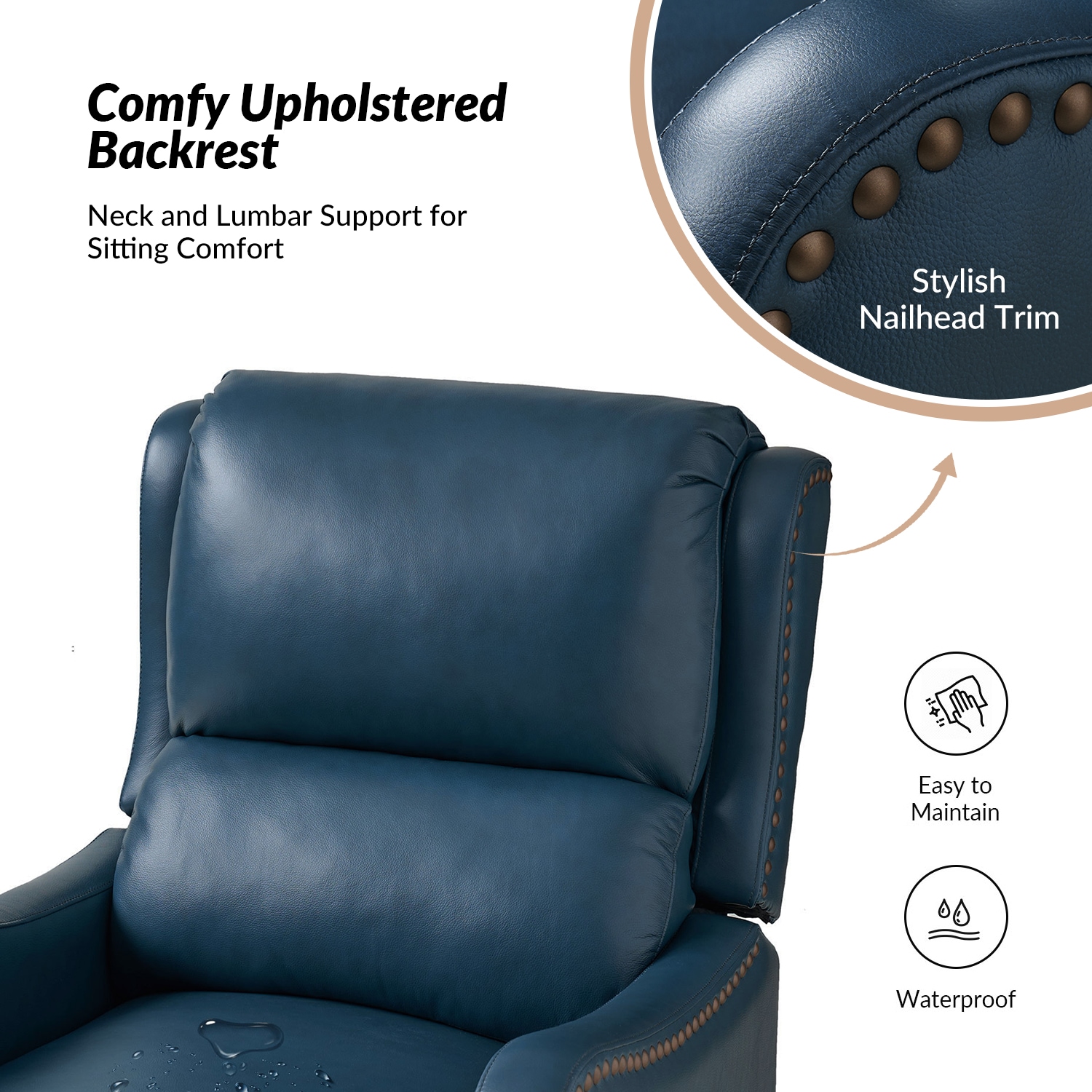 14 Karat Home Turquoise Leather Upholstered Recliner RCLB0052-TURQUOISE ...
