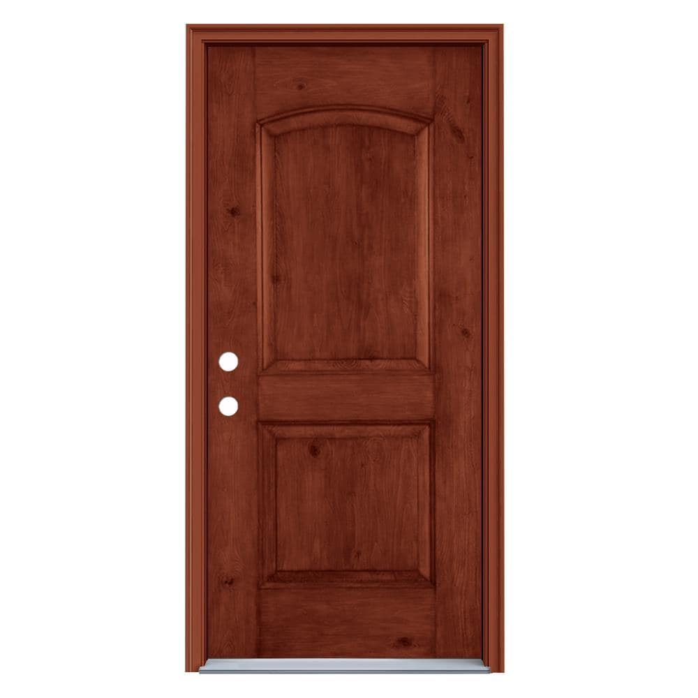 JELD-WEN LOWOLJW232400005 36-in x 80-in x 4-9/16-in Fiberglass No glass Right-hand inswing Amaretto Stained Prehung Front Door with Brickmould Insulating core