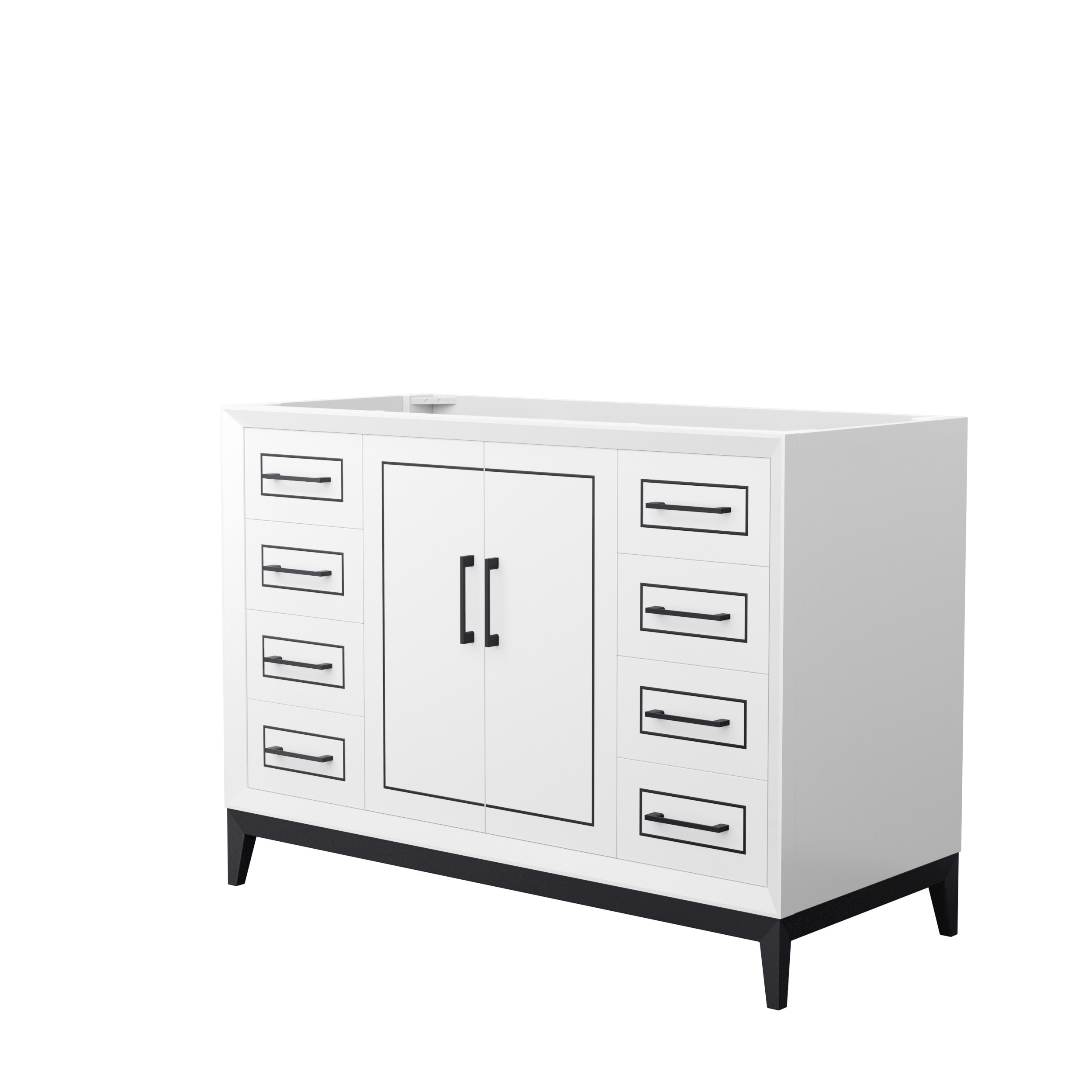 Wyndham Collection WCH515148SWBCXSXXMXX Marlena 48-in White with Matte Black Trim Bathroom Vanity Base Cabinet without Top