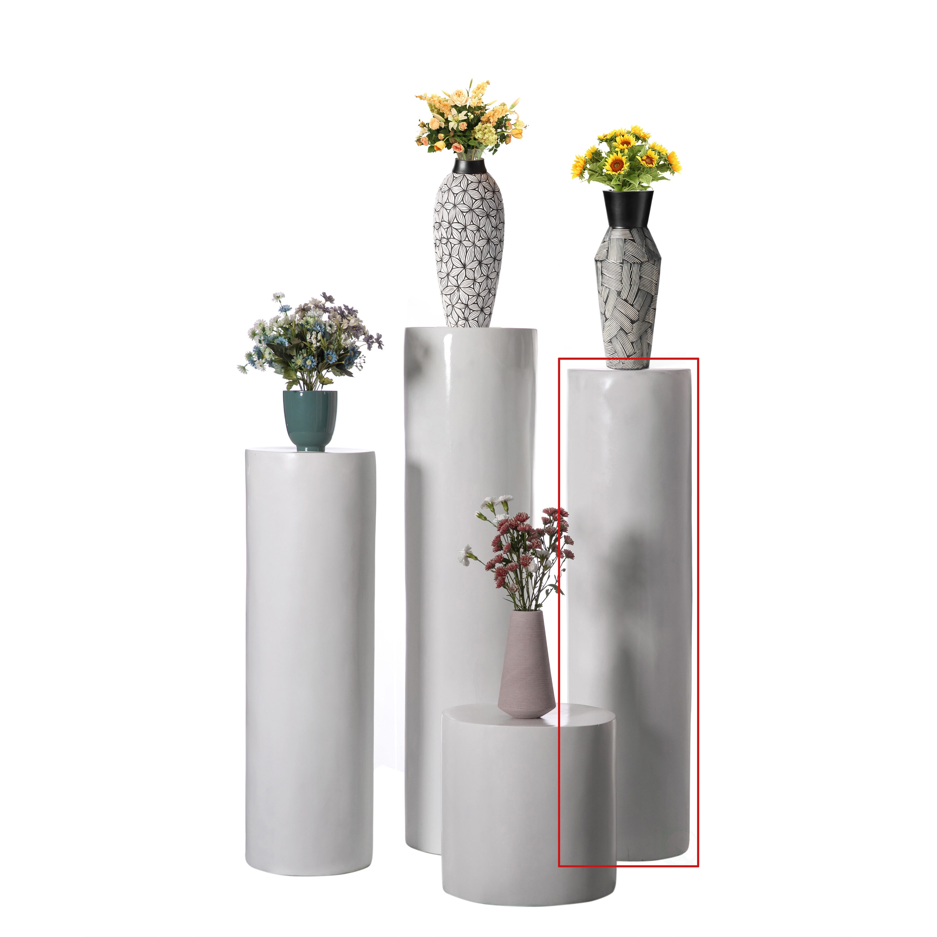 Tall White Fiberglass Cylinder Pedestal Stand for Floral Arrangements